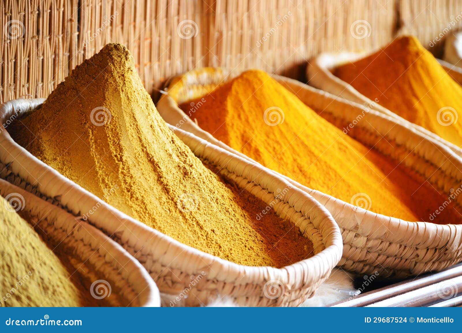 Spices in Arabic Store Including Turmeric and Curry Stock Photo Image