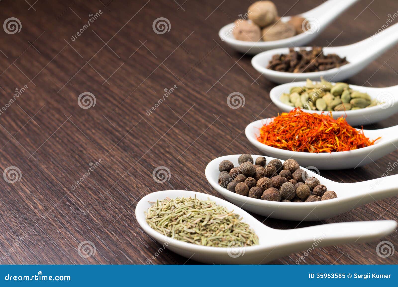 Spices in Ceramic Spoon stock image. Image of colorful 35963585