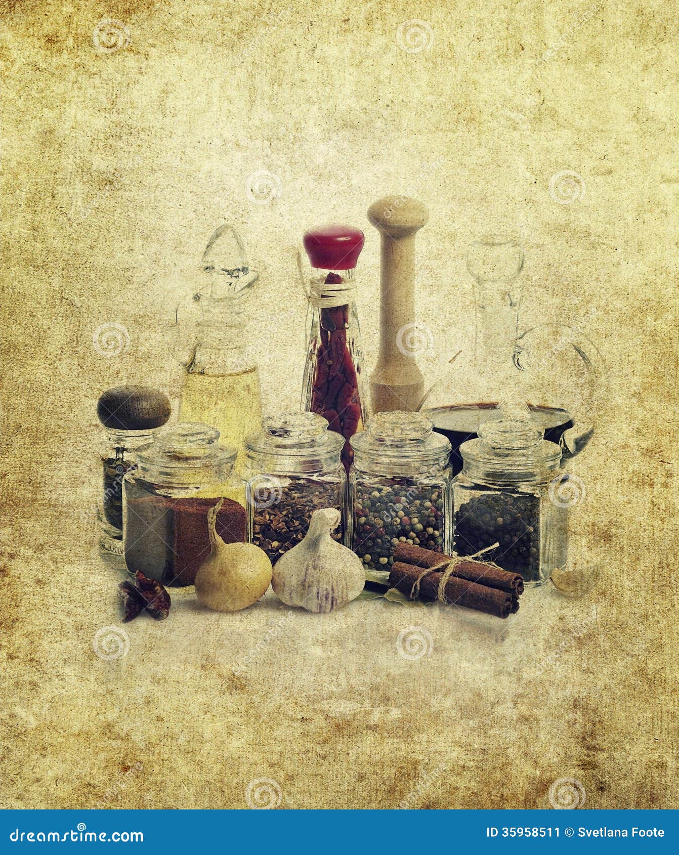 Spices,Cooking Oil and Vinegar Stock Image Image of leaves, rusty