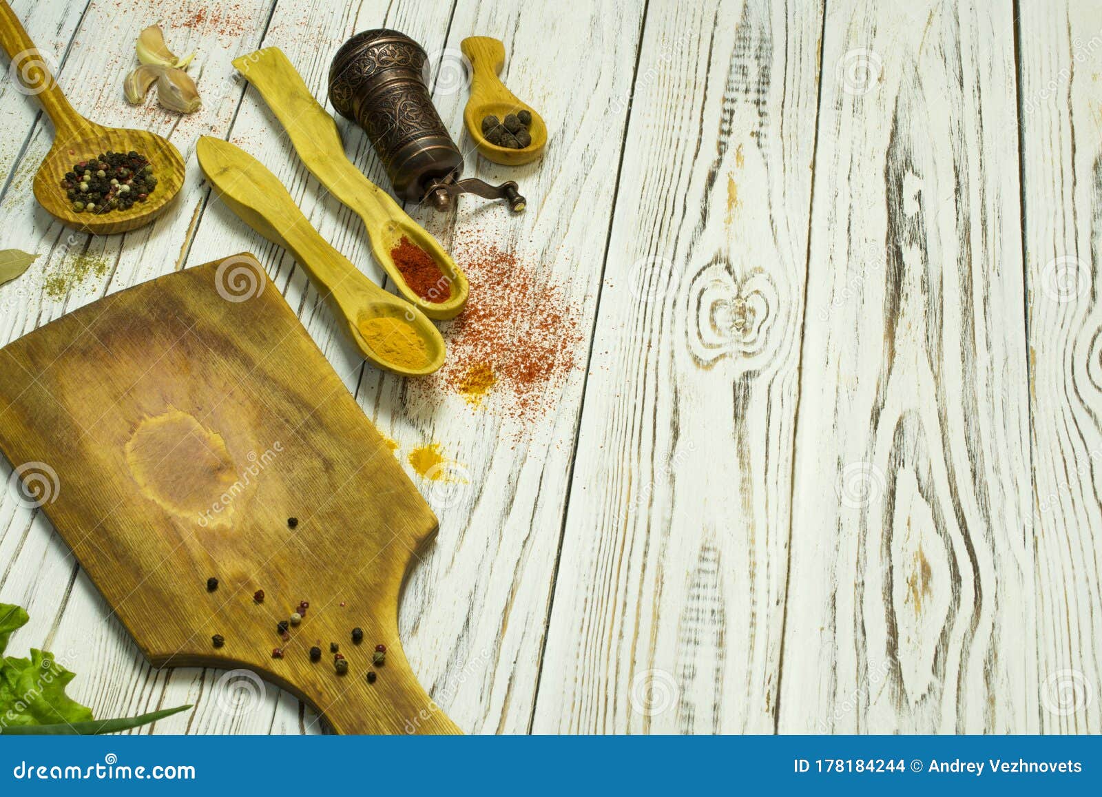 Tiny Wooden Spoons Filled with Sugars and Spices on Cutting Board Stock  Photo - Image of arranged, autumn: 231789560