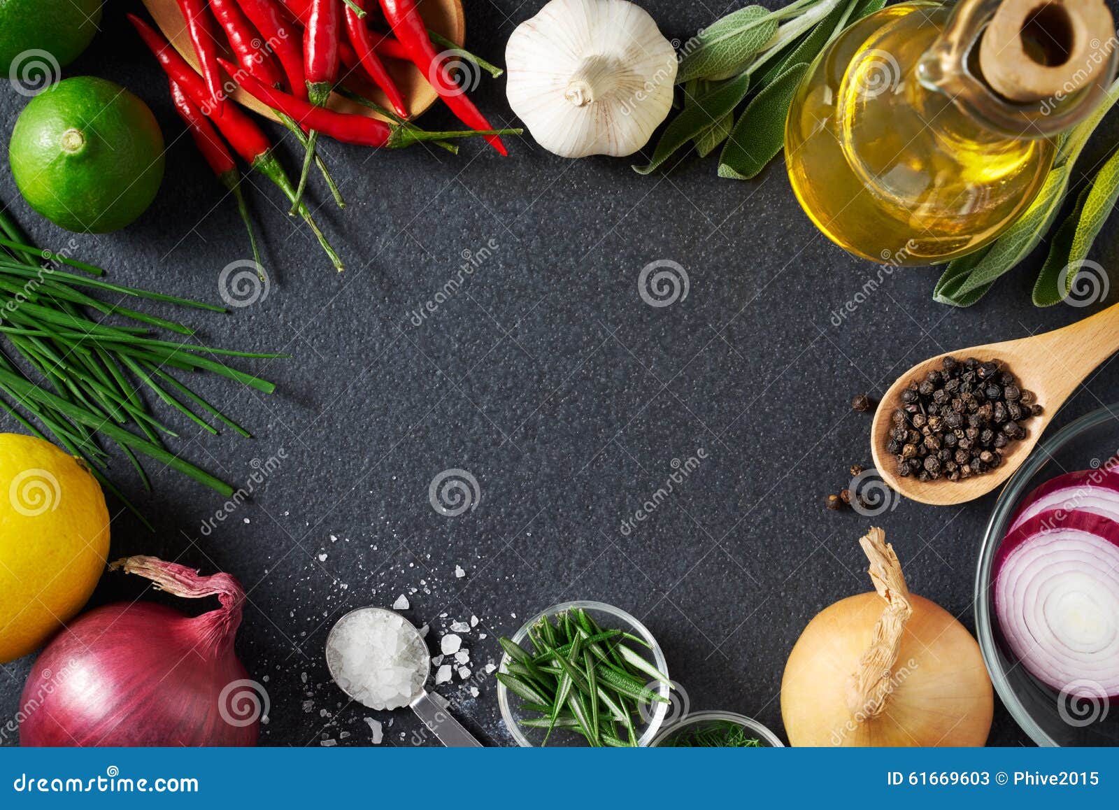 Spices And Food Ingredients On Slate Background Stock Image - Image of ...