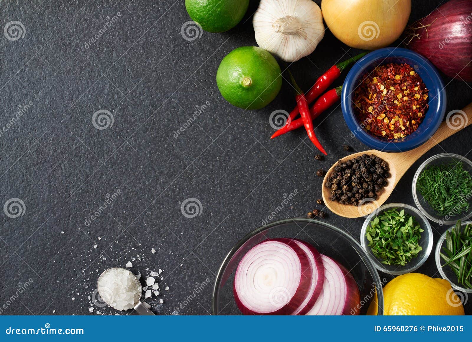 Spices and Food Ingredients on Slate Background Stock Photo - Image of ...