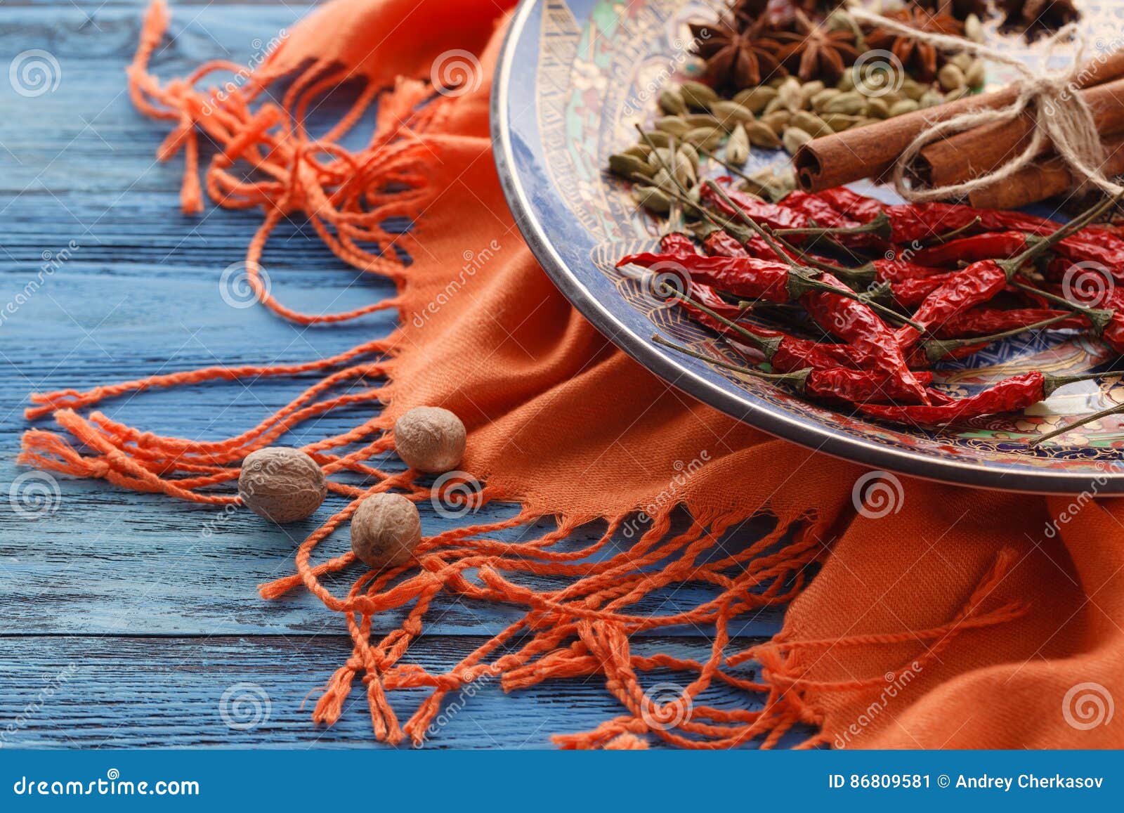 Spices Mill and Various Aromatic Herbs on Plate Stock Image Image of