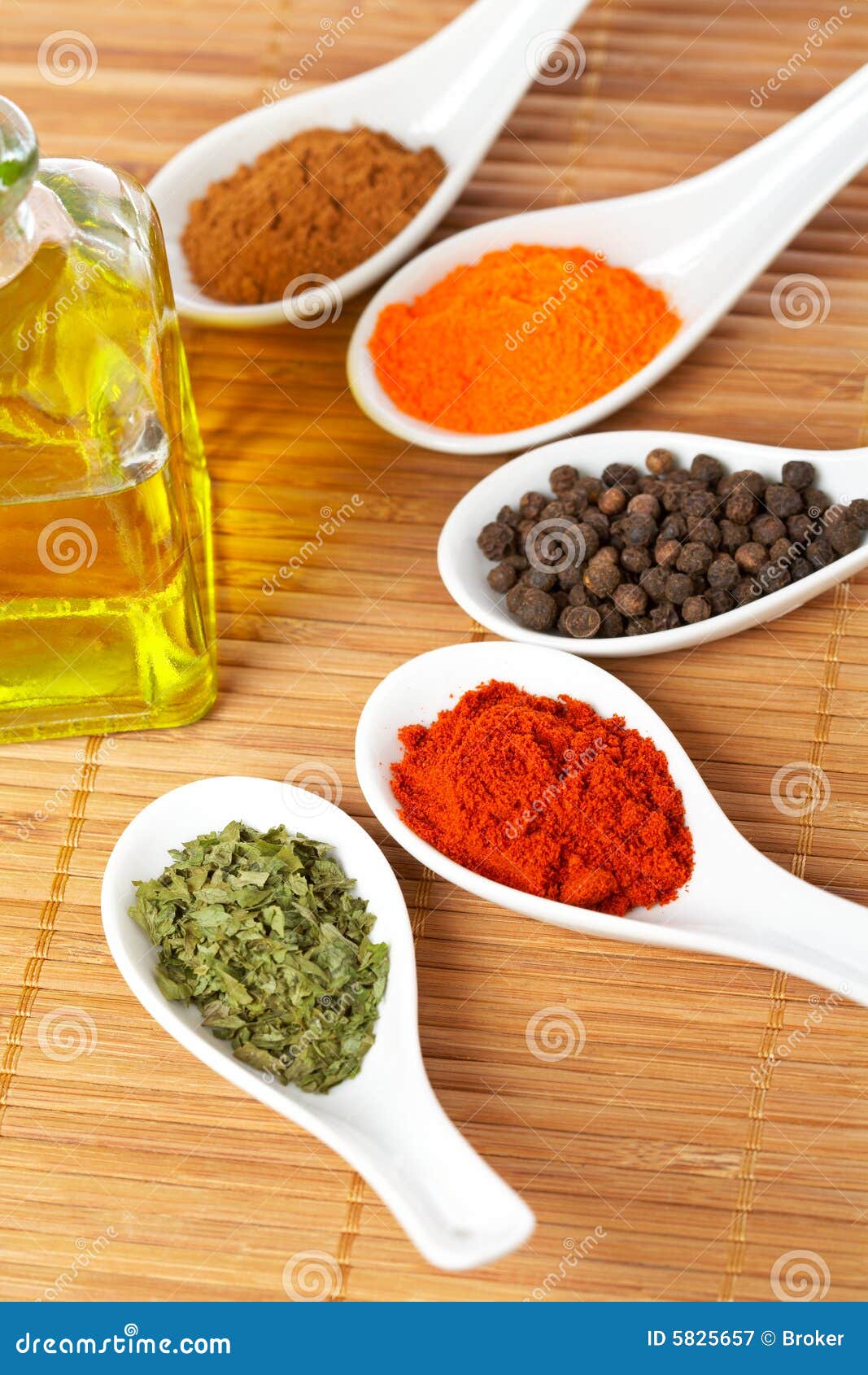 Spices and oil bottle stock image. Image of foodstuff 5825657