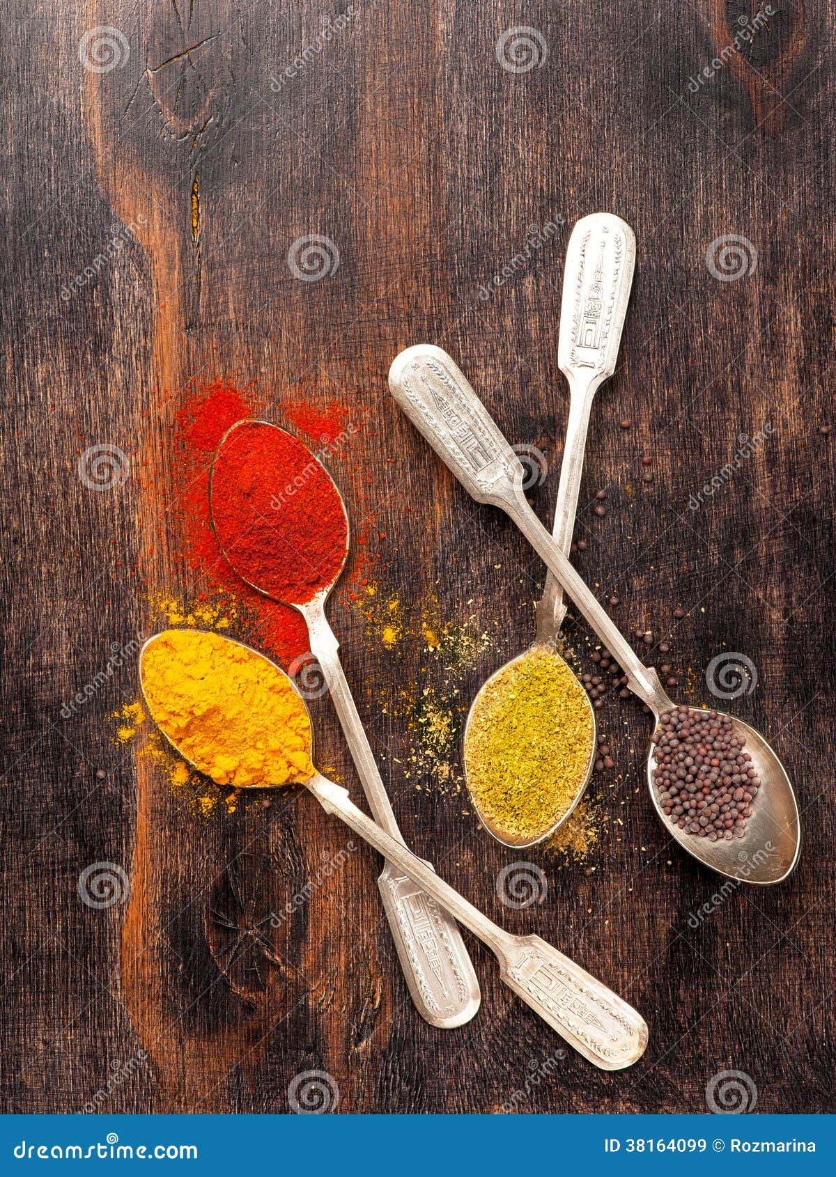 Spices in Spoons Curry, Paprika and Coriander Stock Image Image of