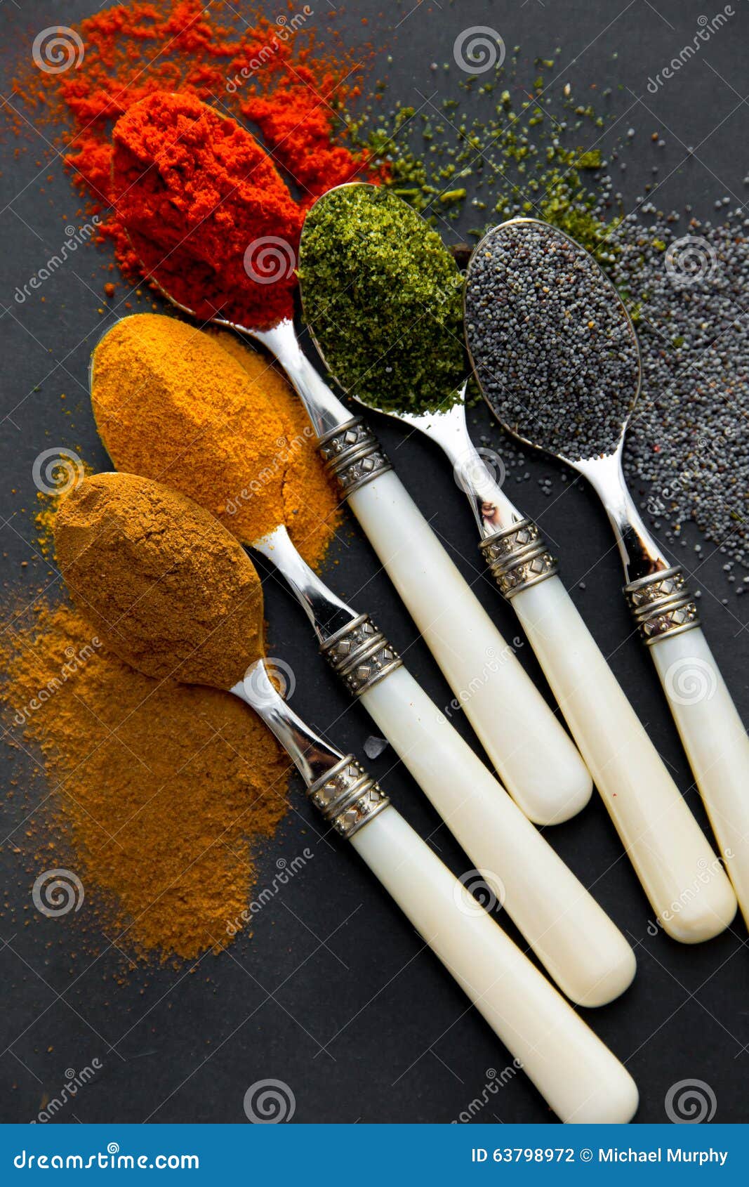 Spices on spoons stock photo. Image of leaf, leaves, lemon 63798972