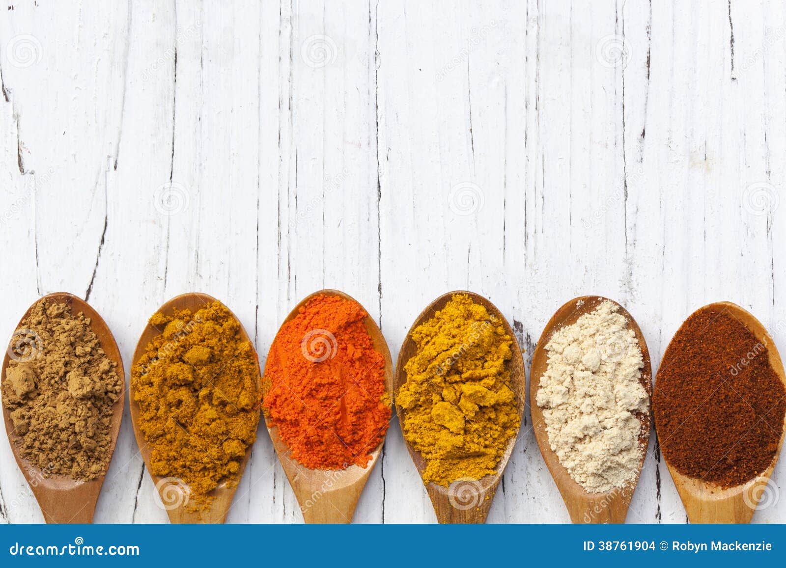spices on wooden spoons