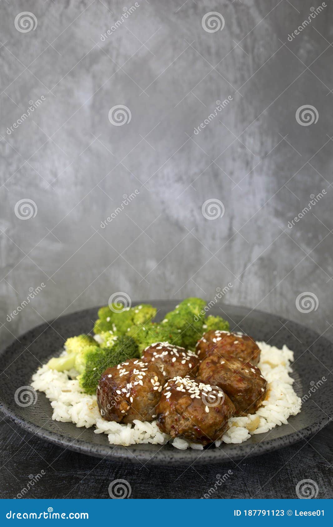 Spicy Asian Meatballs with White Rice Stock Image - Image of asian ...