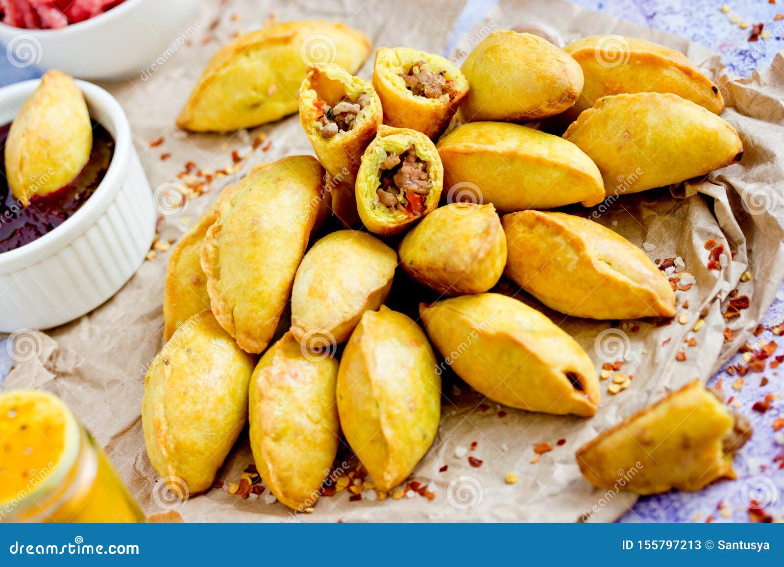 Spicy Beef Empanadas, Baked Mini Patties Stuffed with Meat Stock Image ...