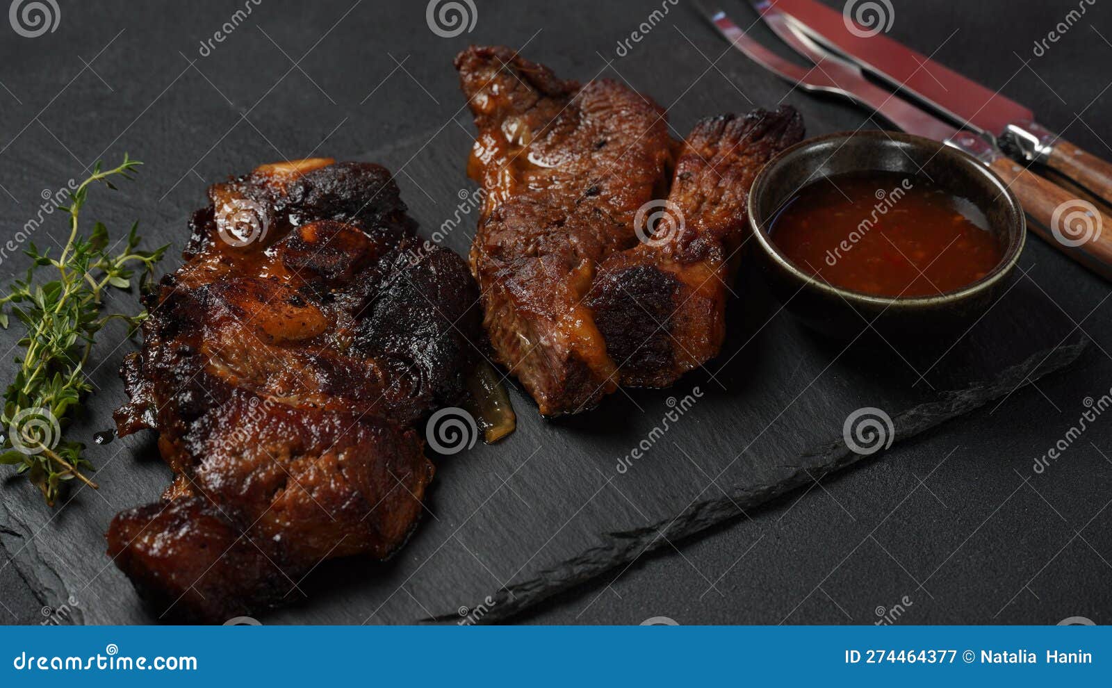 Spicy Braised Veal Steak Served with Sauce Stock Image Image of