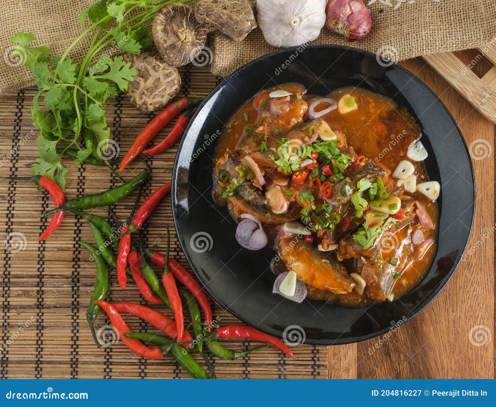 Spicy Canned Sardine Salad, Thai Fast Food with Ingerdient Stock Image ...