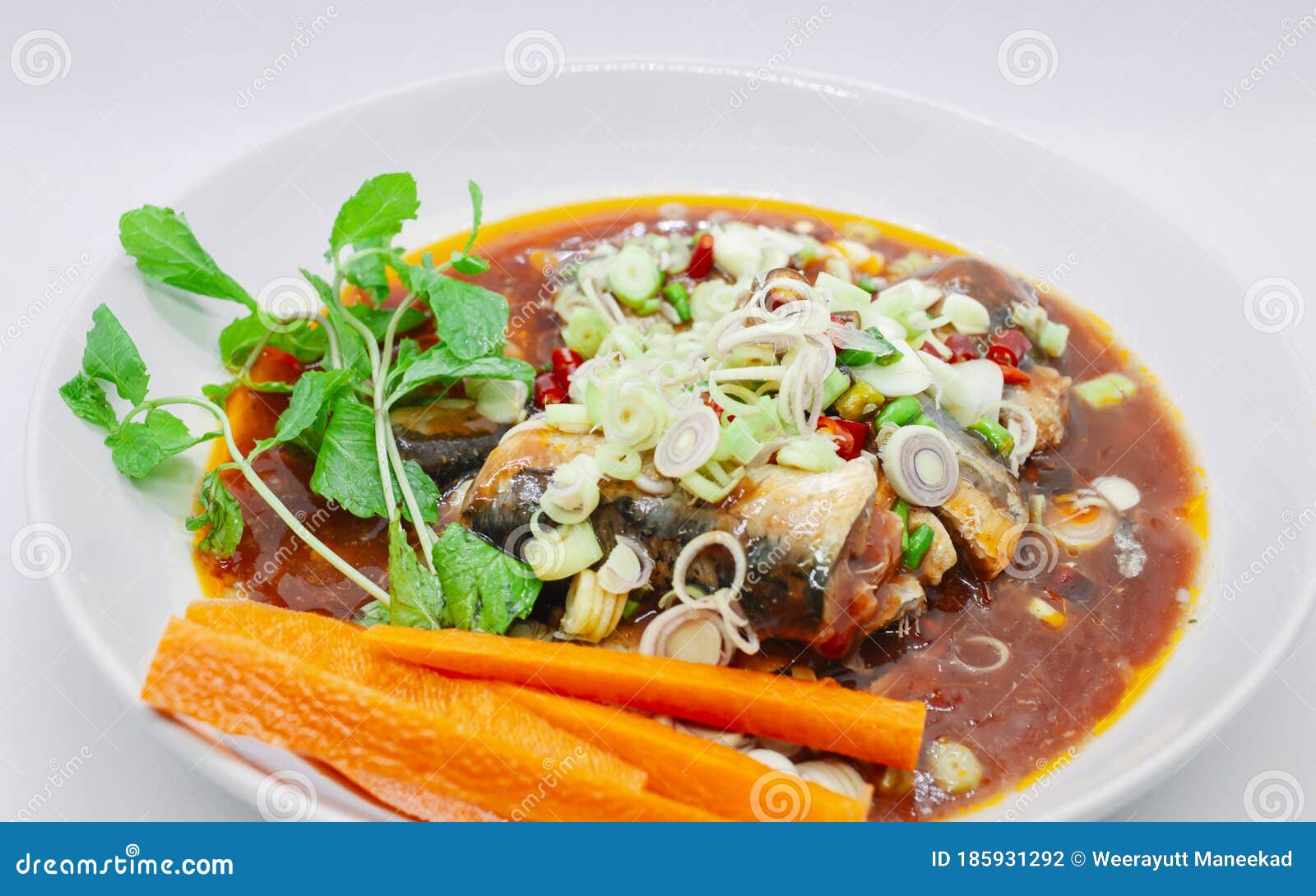 Spicy Canned Sardines Salad on a White Plate Stock Photo Image of