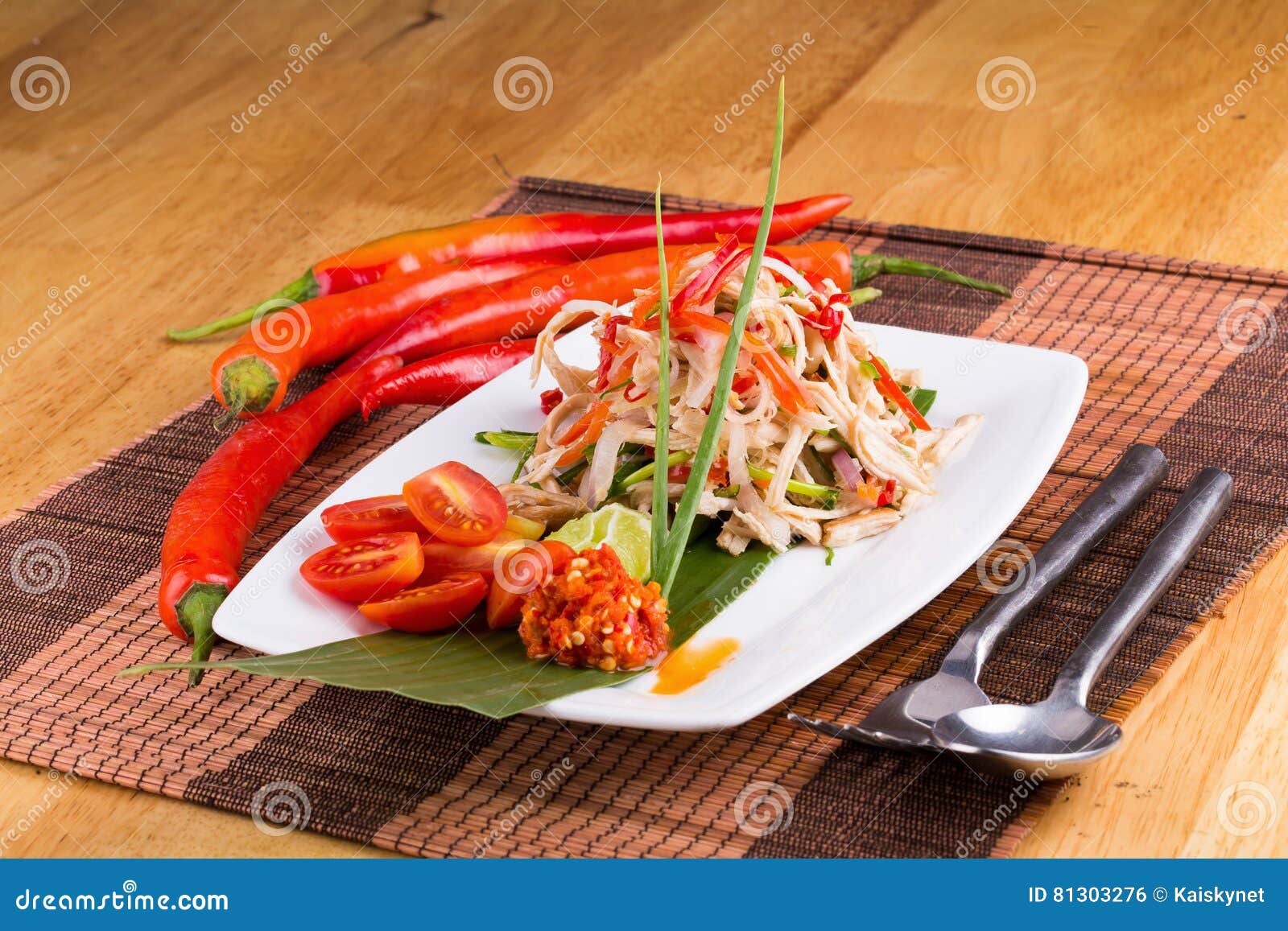 Spicy Chicken Salad, Thai Food. Stock Photo Image of cook, eastern