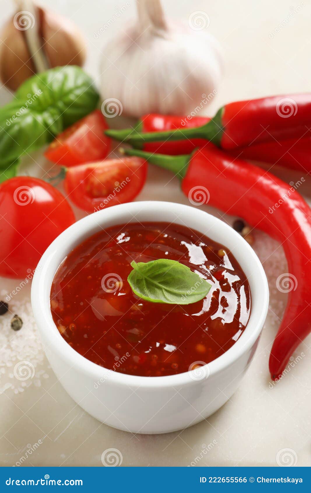 Spicy Chili Sauce with Basil on Table Stock Photo Image of cuisine