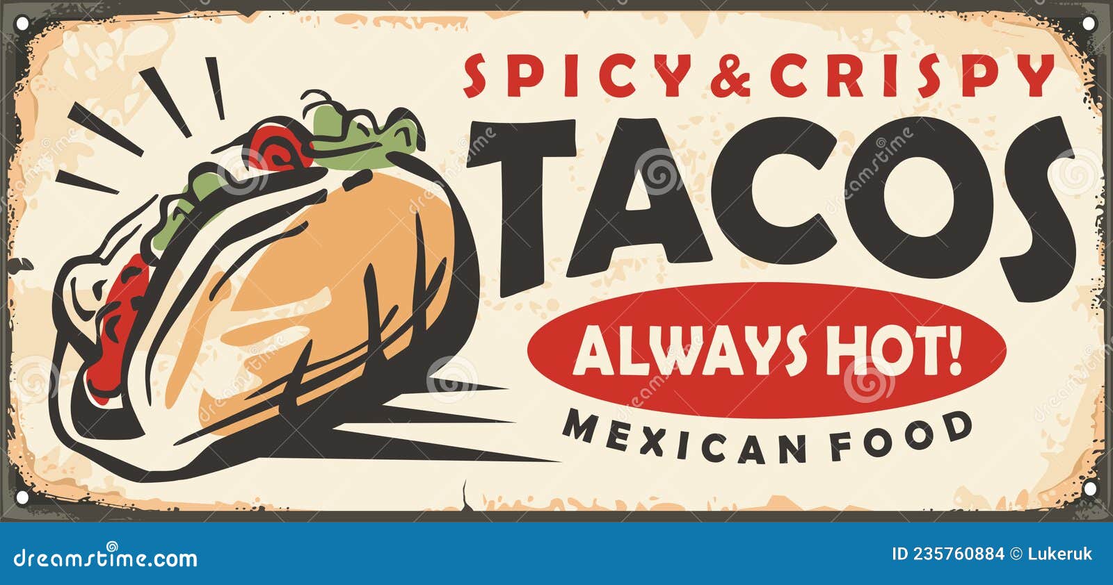 spicy and crispy tacos retro tin sign