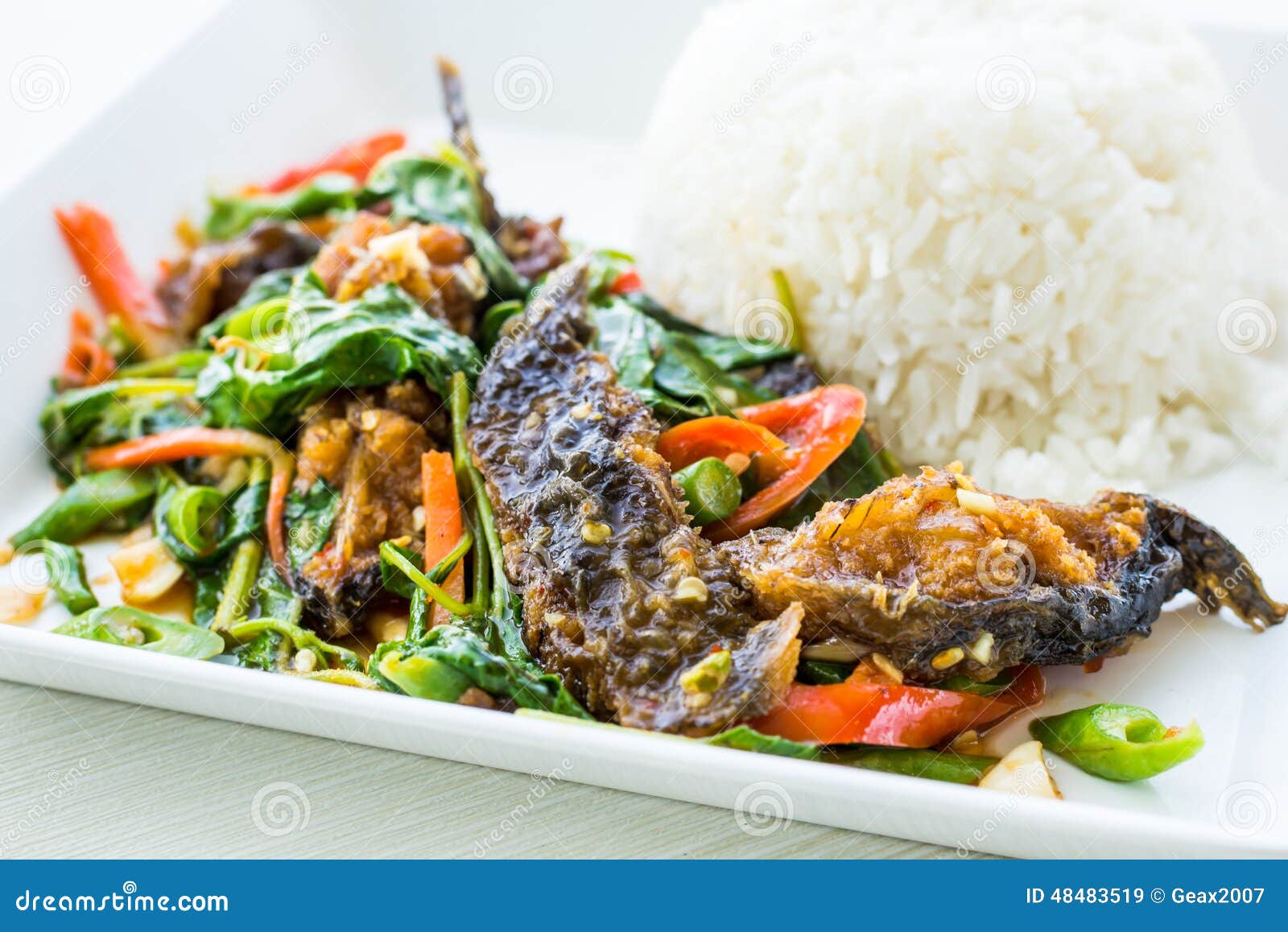 Spicy fried catfish stock image. Image of delicious, basil 48483519