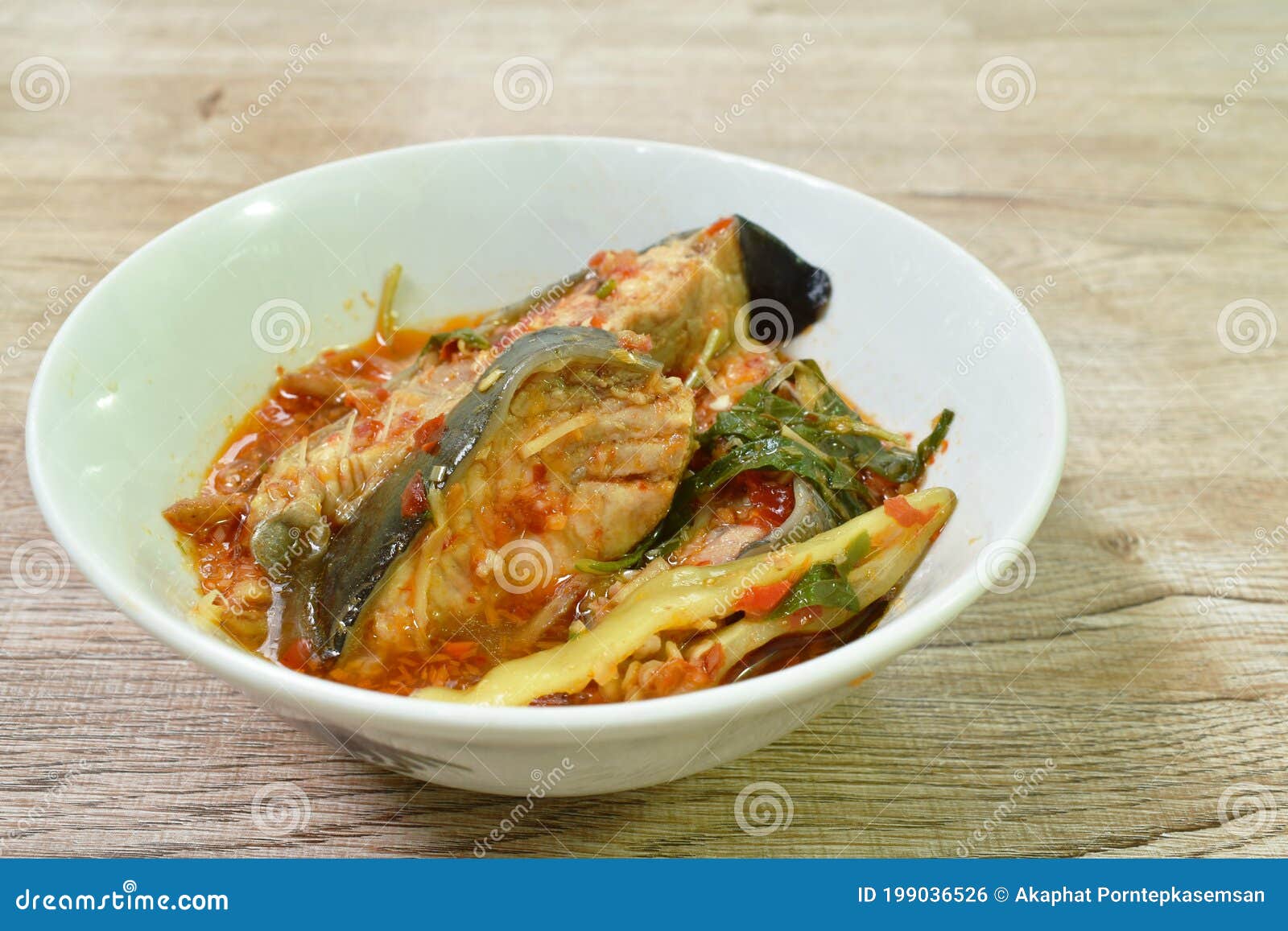 Spicy Fried Catfish With Finger Root And Chili In Curry On Bowl Stock Photo Image Of Protein Curry 199036526