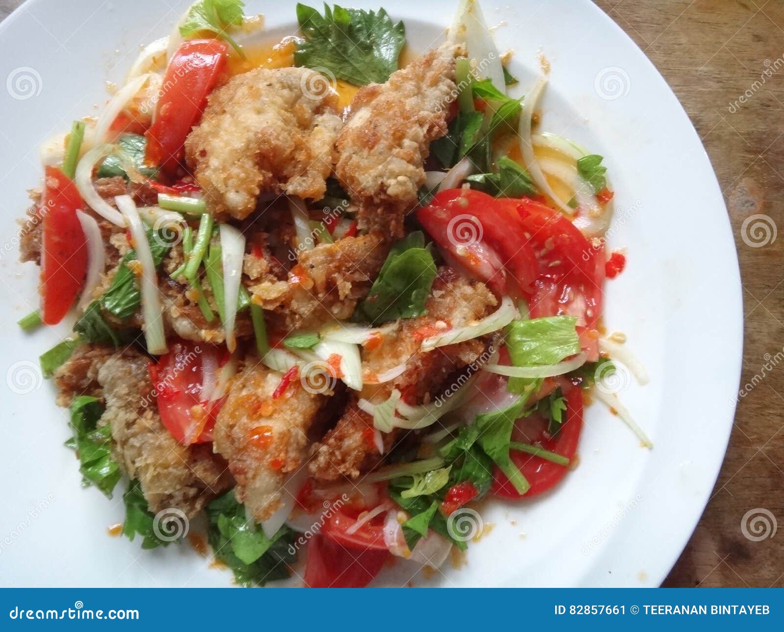 Spicy Fried chicken salad stock image. Image of spicy 82857661