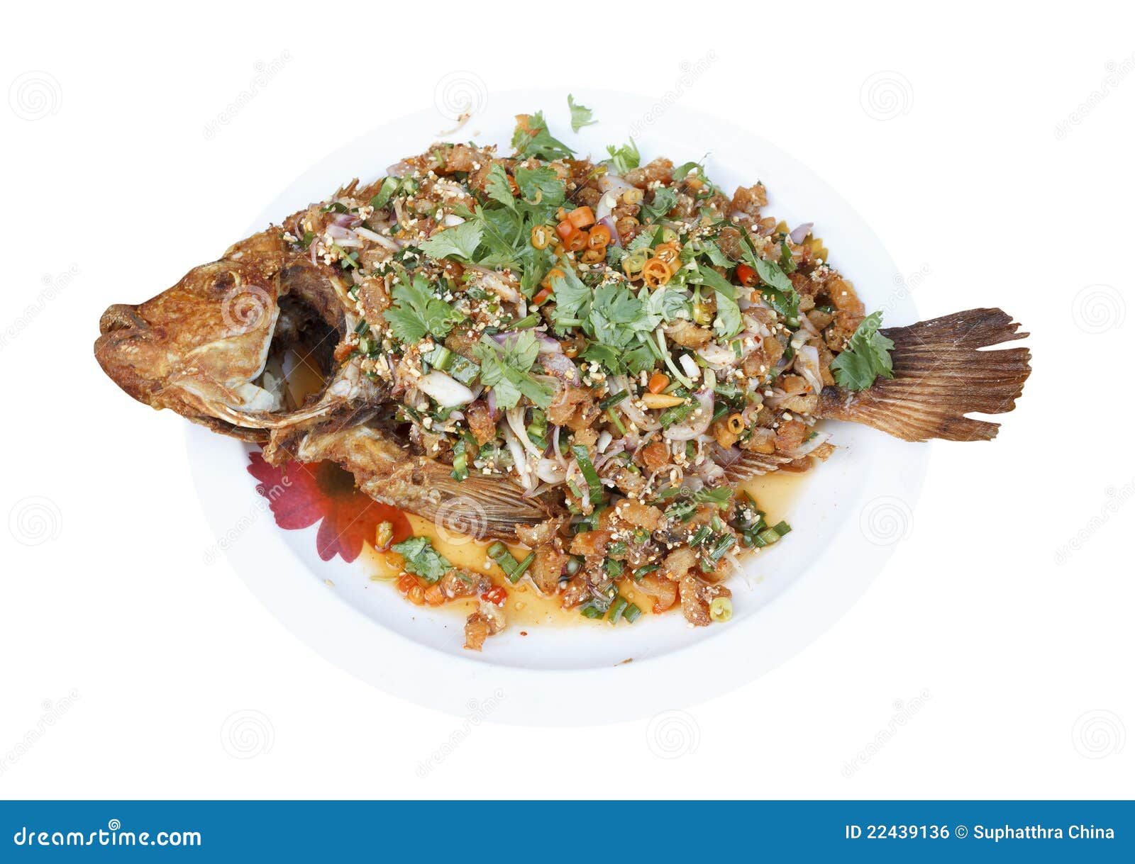 Spicy Fried Thai Red Tilapia Fish Salad Stock Photo Image of spice