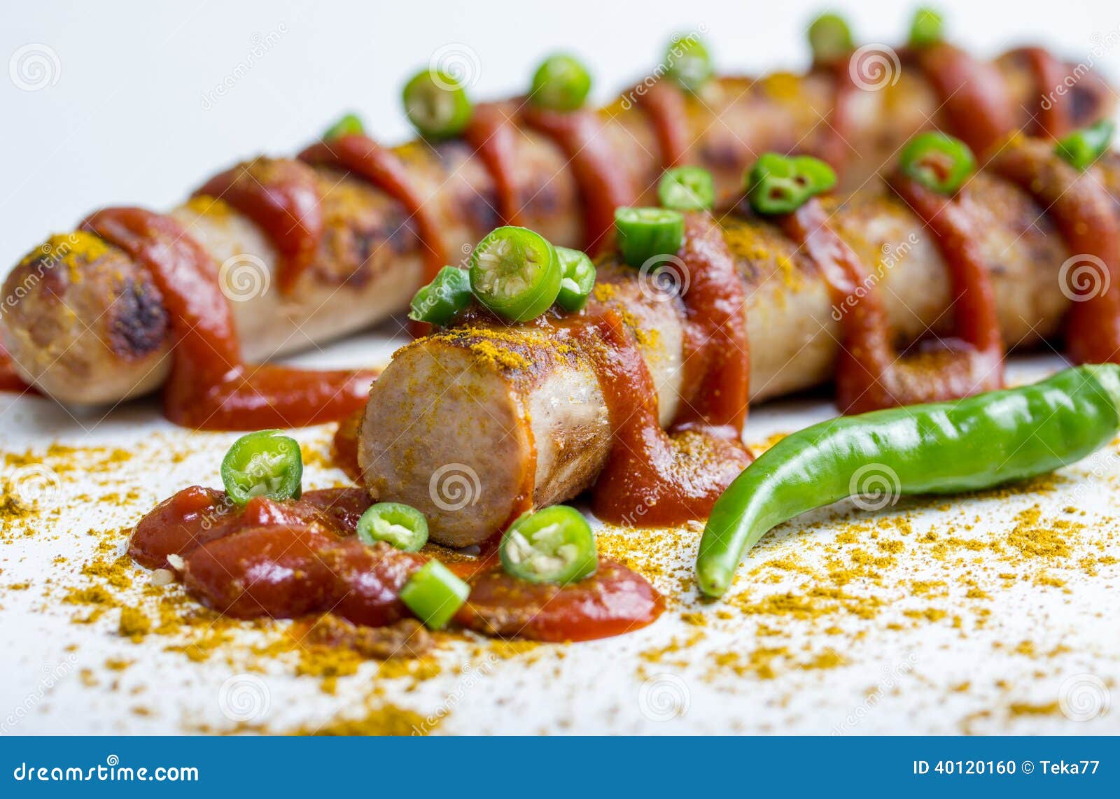 Spicy german currywurst stock photo. Image of cucumber 40120160