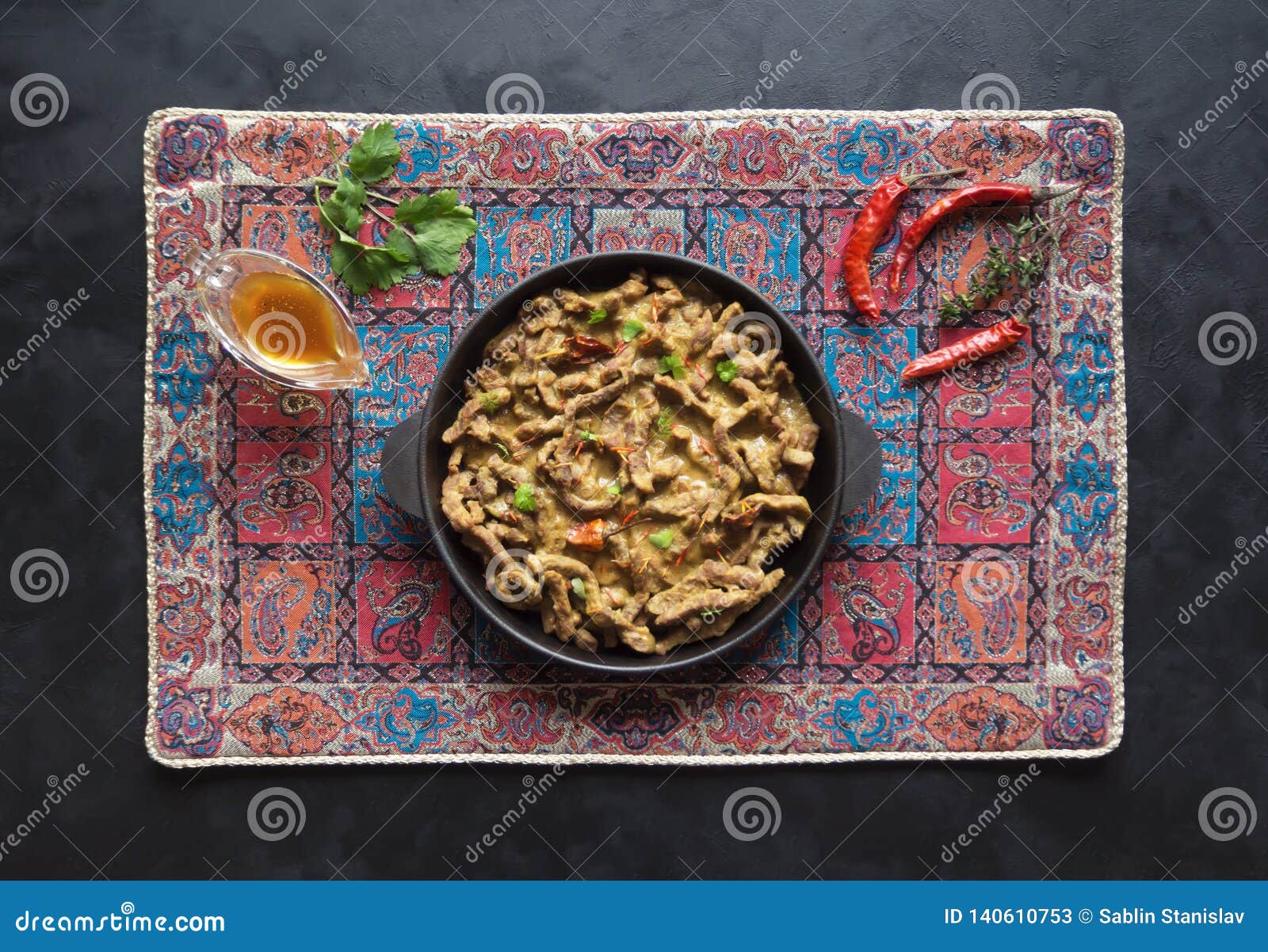Spicy Indian Beef Curry. Indian Dish with Meat. Stock Image - Image of