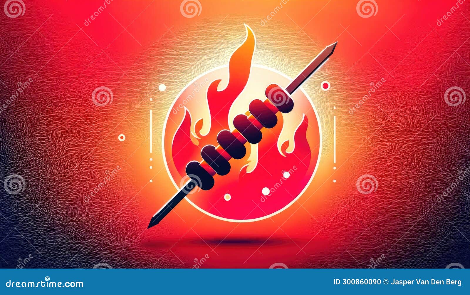spicy kebab  with flaming background, ai generated