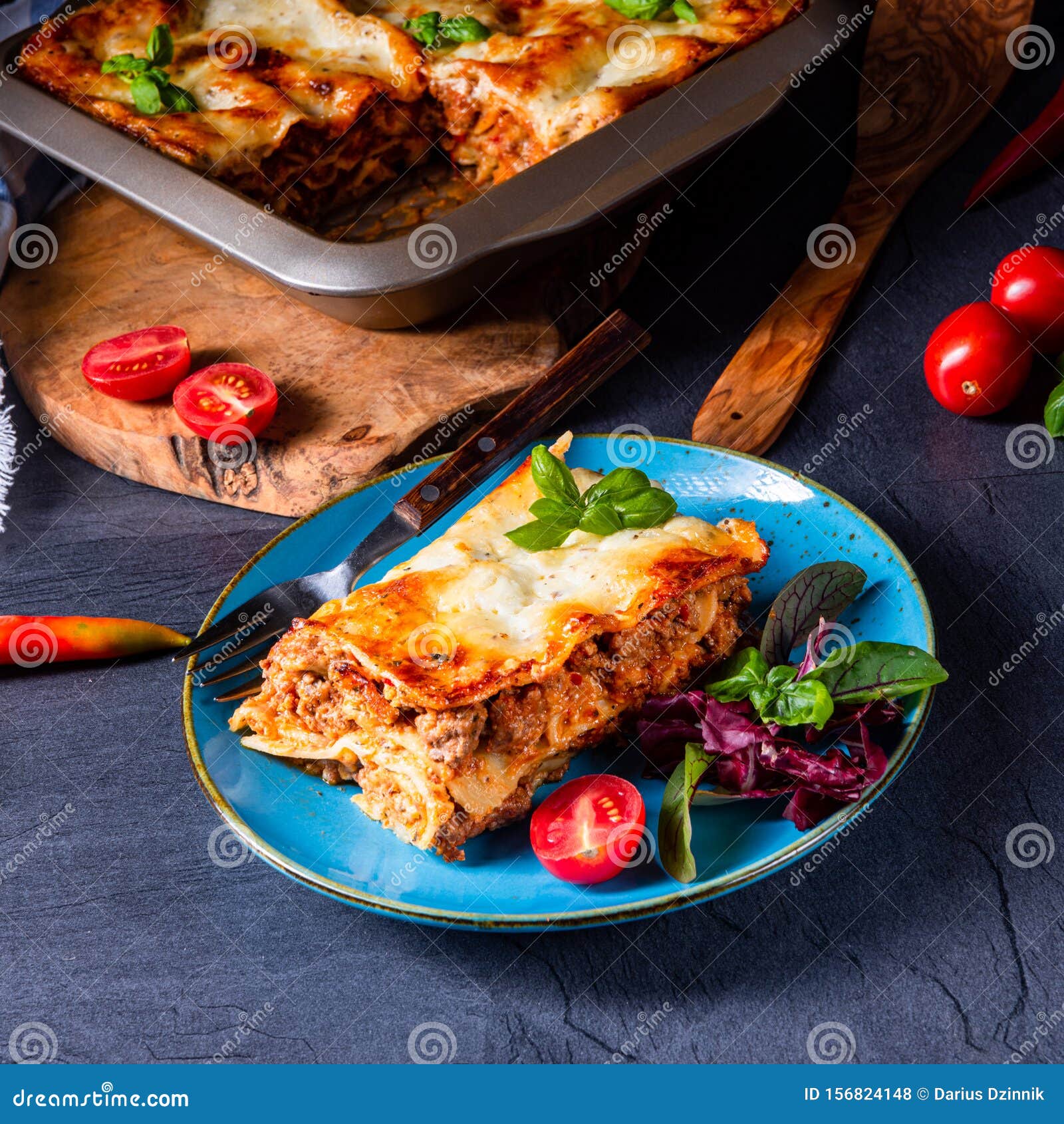 Spicy Lasagne with Tomato Sauce and Basil Stock Photo Image of lunch