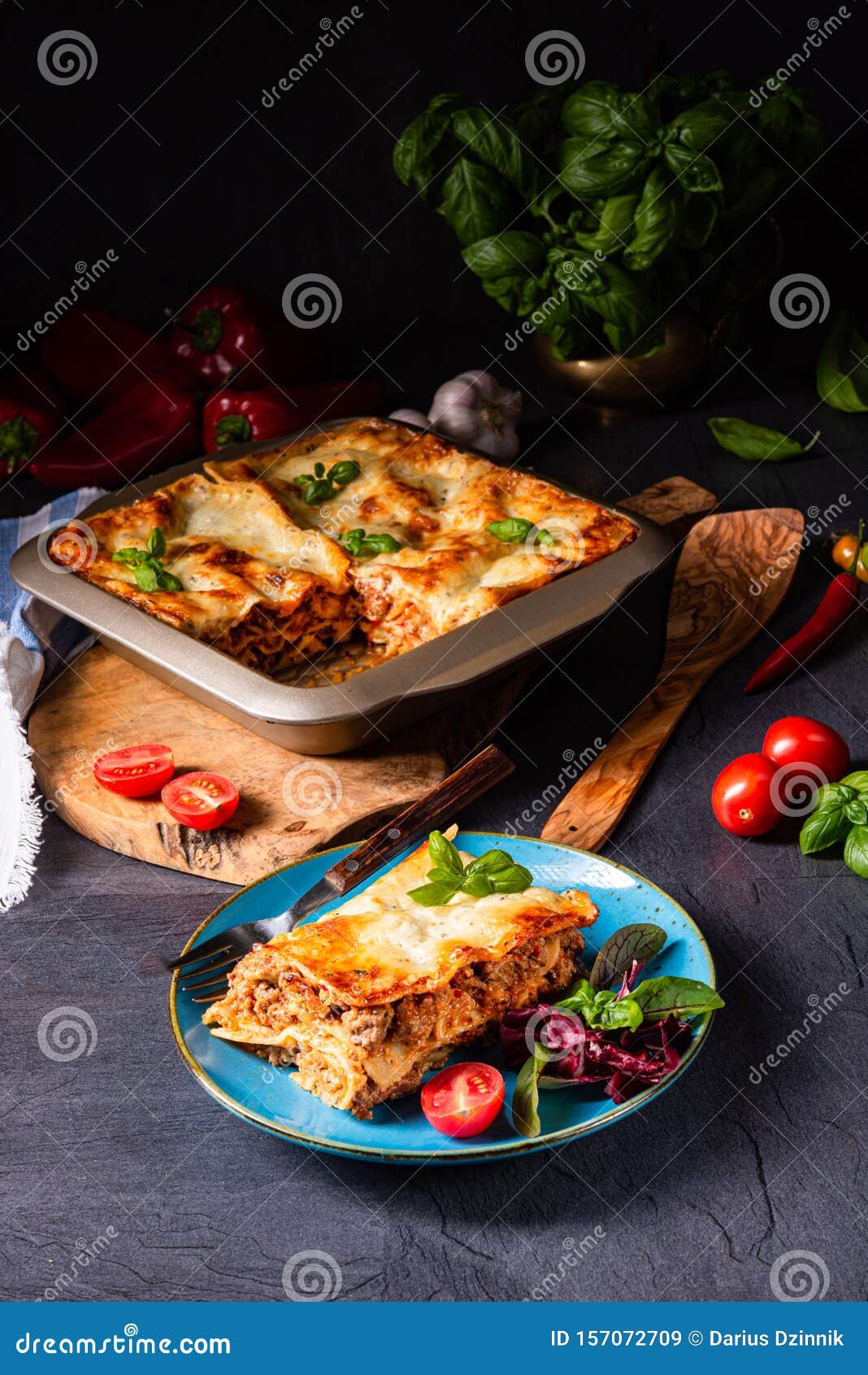 Spicy Lasagne with Tomato Sauce and Basil Stock Image Image of lunch
