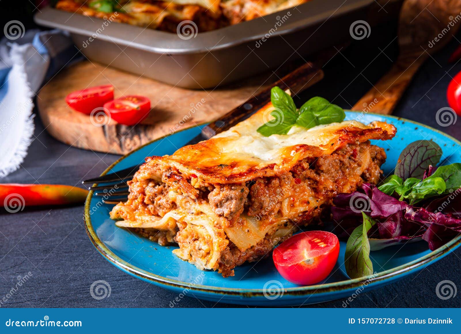 Spicy Lasagne with Tomato Sauce and Basil Stock Photo Image of meal