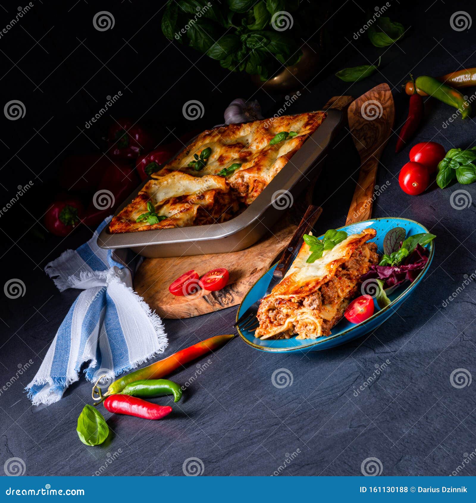 A Spicy Lasagne with Tomato Sauce and Basil Stock Photo Image of