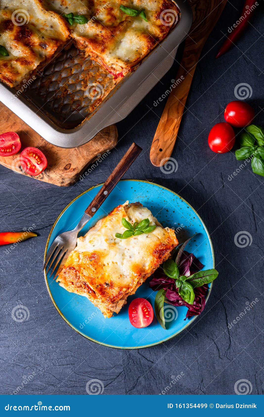 A Spicy Lasagne with Tomato Sauce and Basil Stock Image Image of
