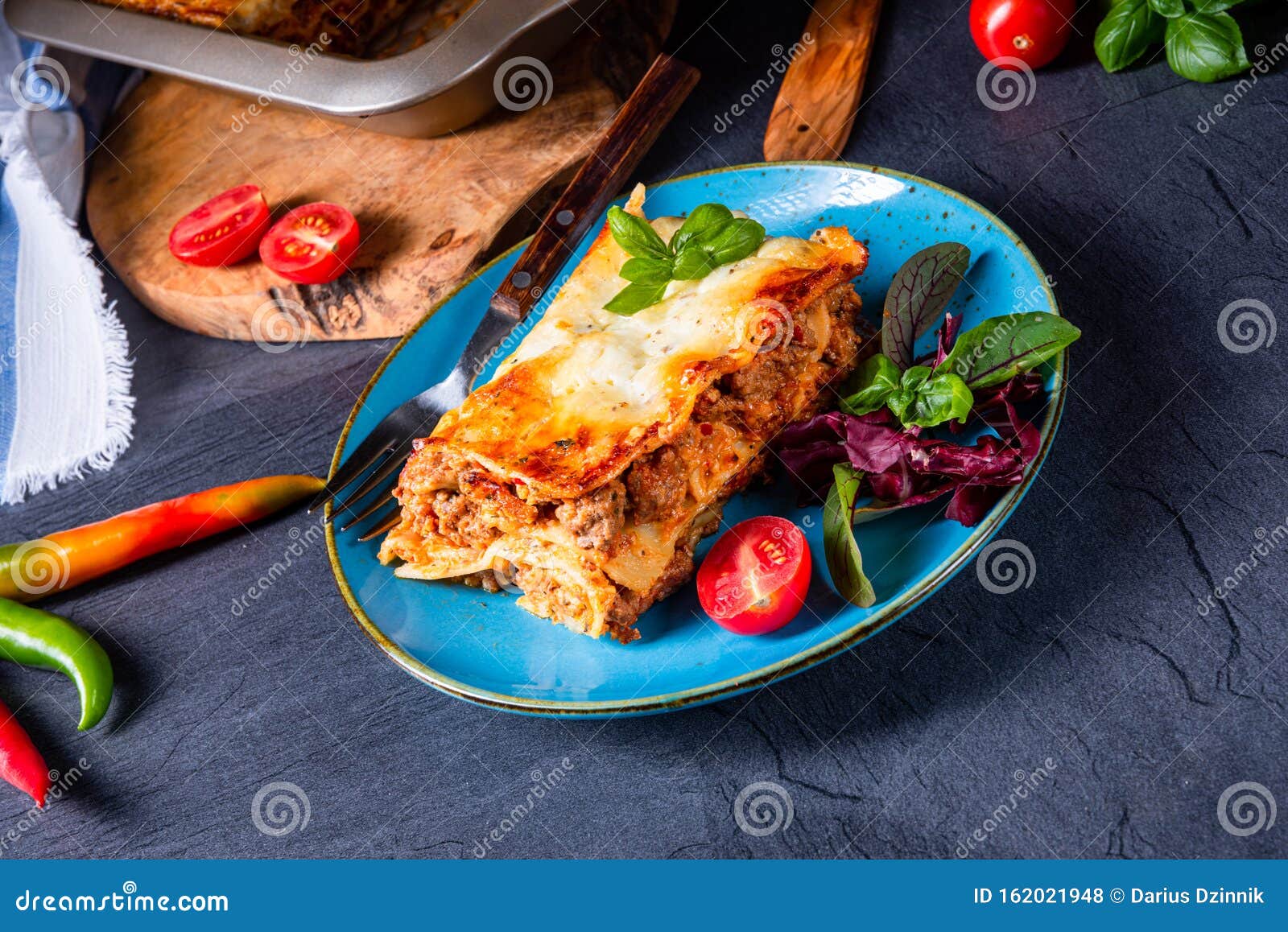 A Spicy Lasagne with Tomato Sauce and Basil Stock Photo Image of dish