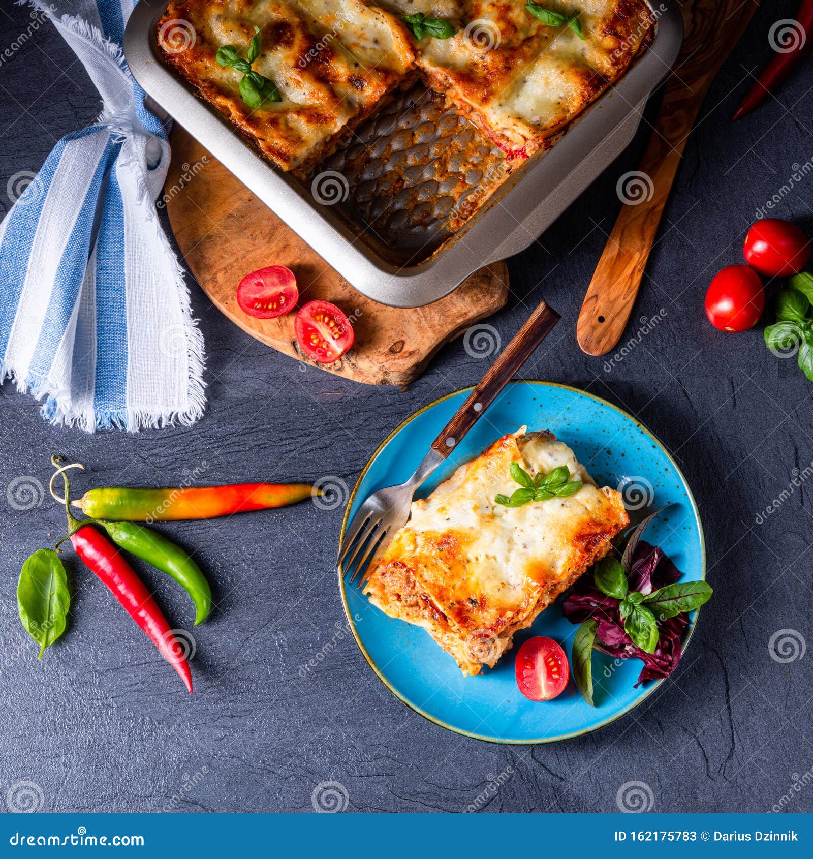 A Spicy Lasagne with Tomato Sauce and Basil Stock Image Image of