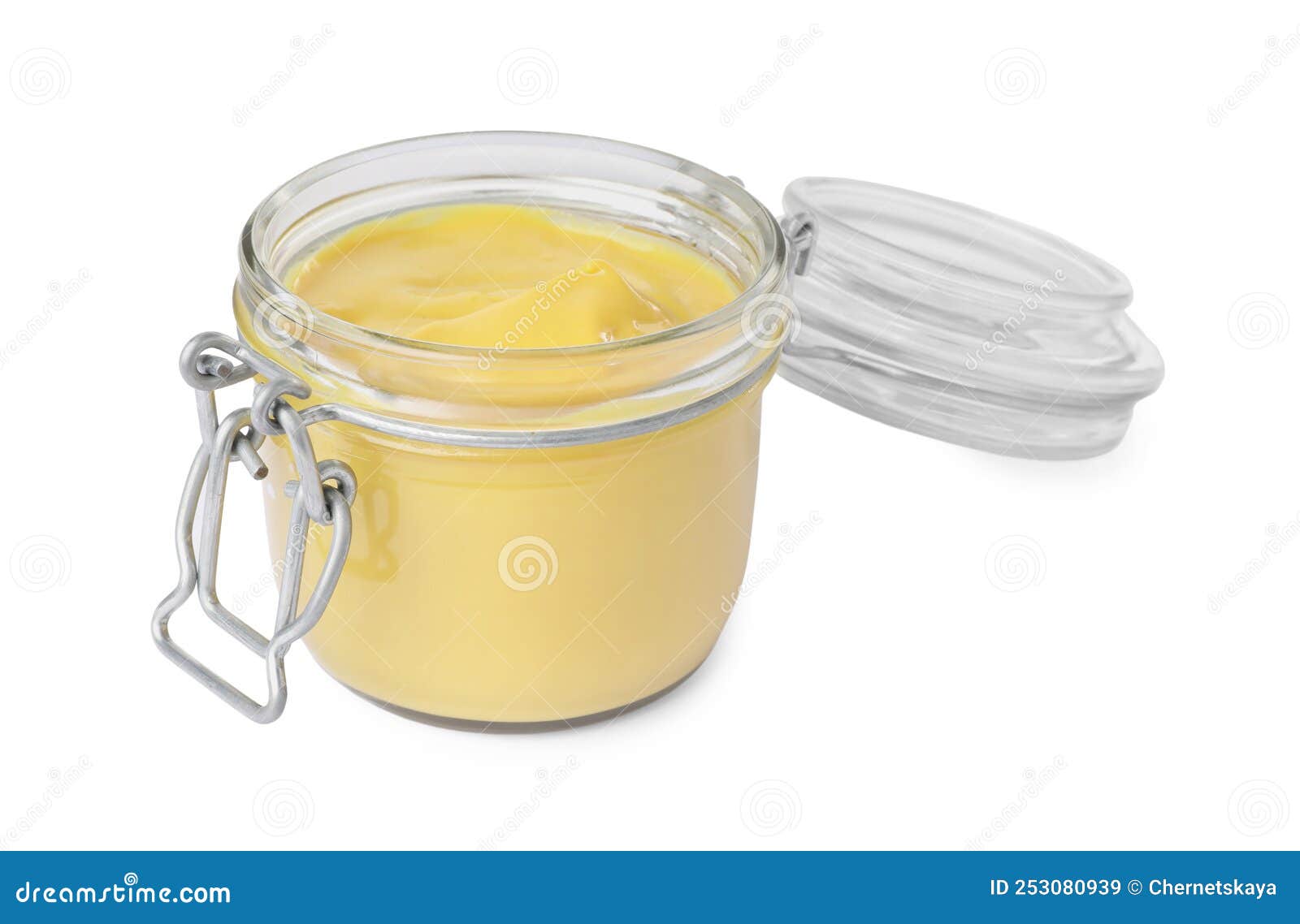 Spicy Mustard in Glass Jar Isolated on White Stock Image Image of