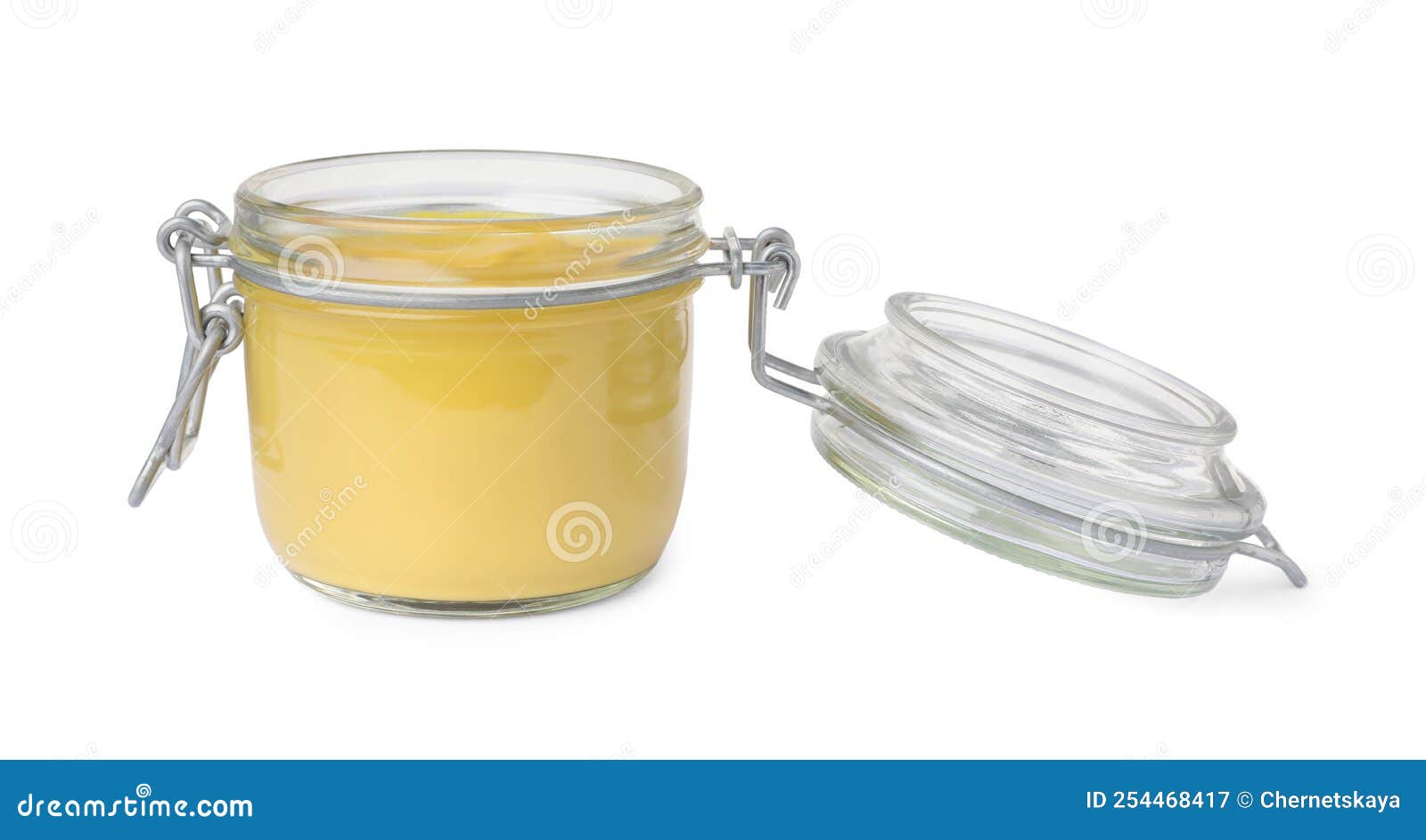 Spicy Mustard in Glass Jar Isolated on White Stock Image Image of