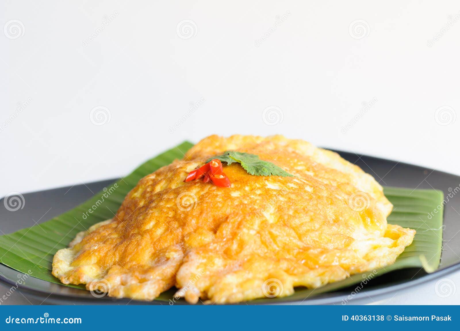 Spicy Omelet on Banana Leaf Stock Photo Image of black, ingredients