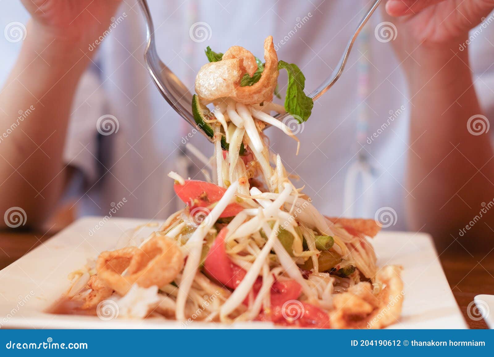 Spicy Papaya Salad in Thai Restaurant Stock Photo Image of chilli