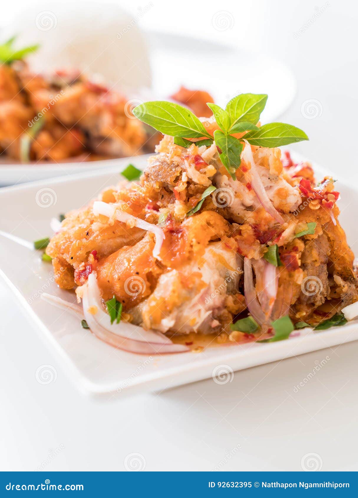 Spicy Salad with Fried Chicken Stock Image Image of wings, roasted