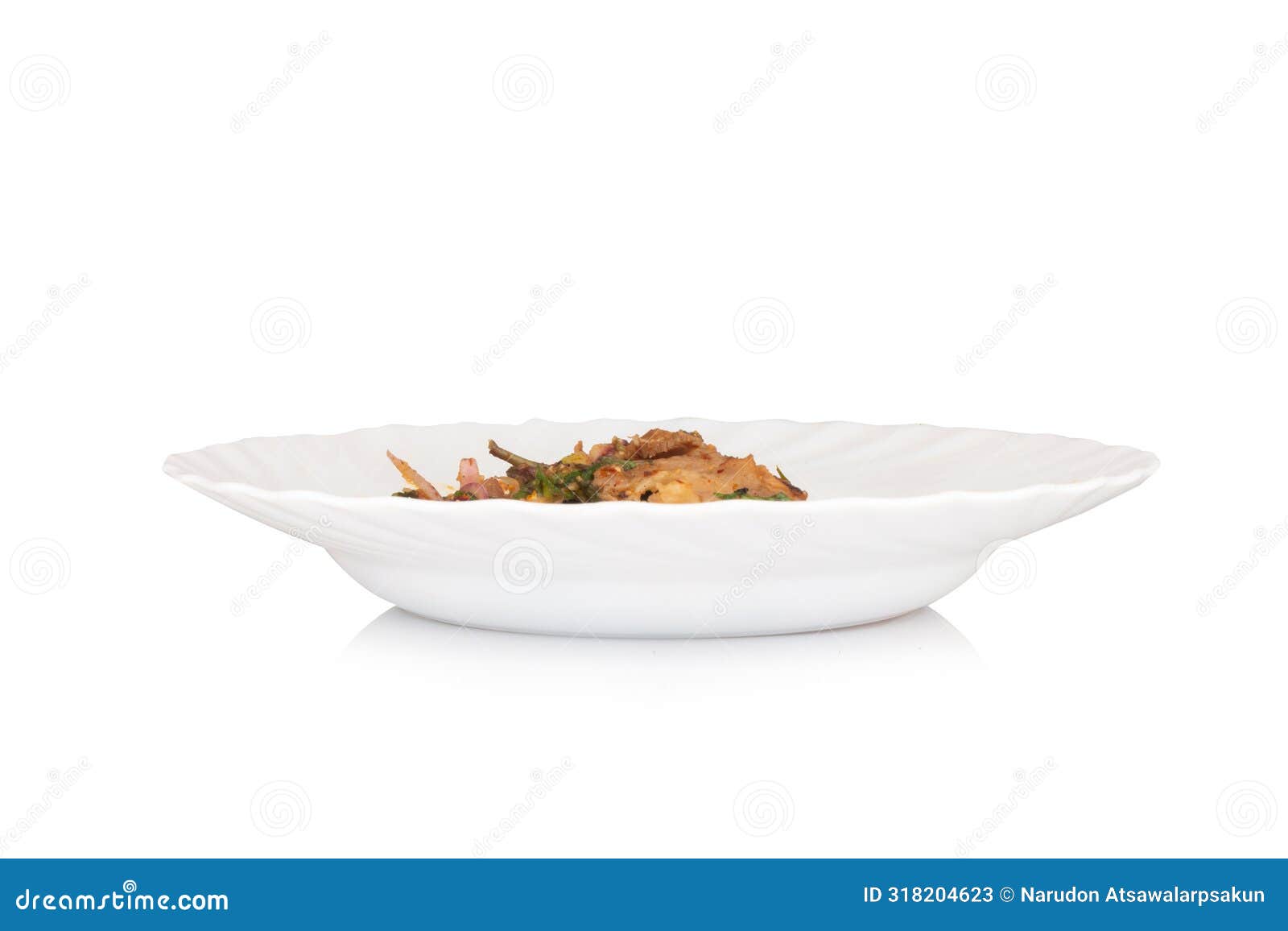 spicy salad namtok  on white background