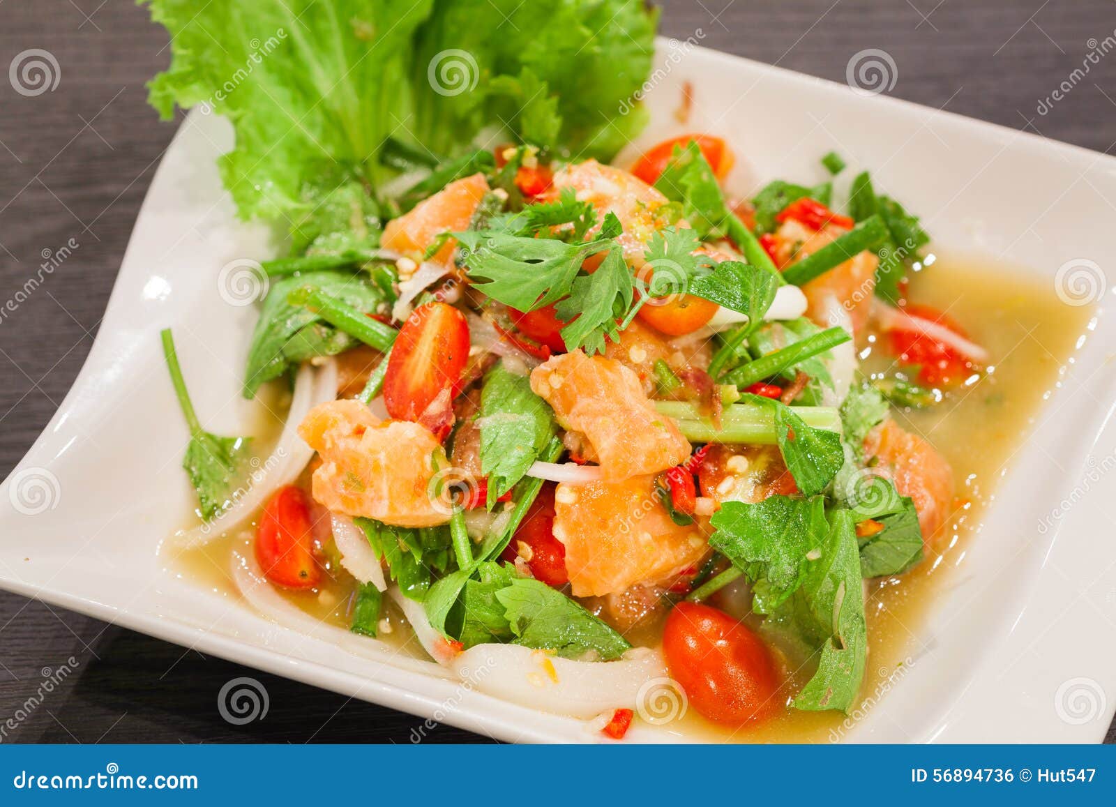Spicy Salmon Salad with Mixed Vegetable. Stock Photo Image of lunch