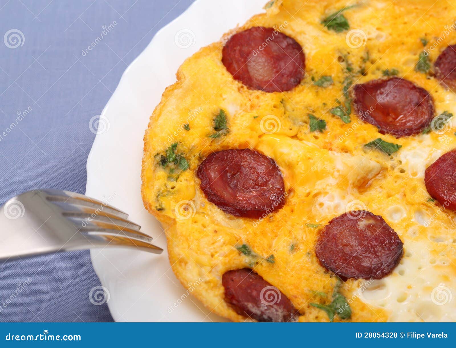 Spicy sausage egg omelette stock photo. Image of omelette 28054328