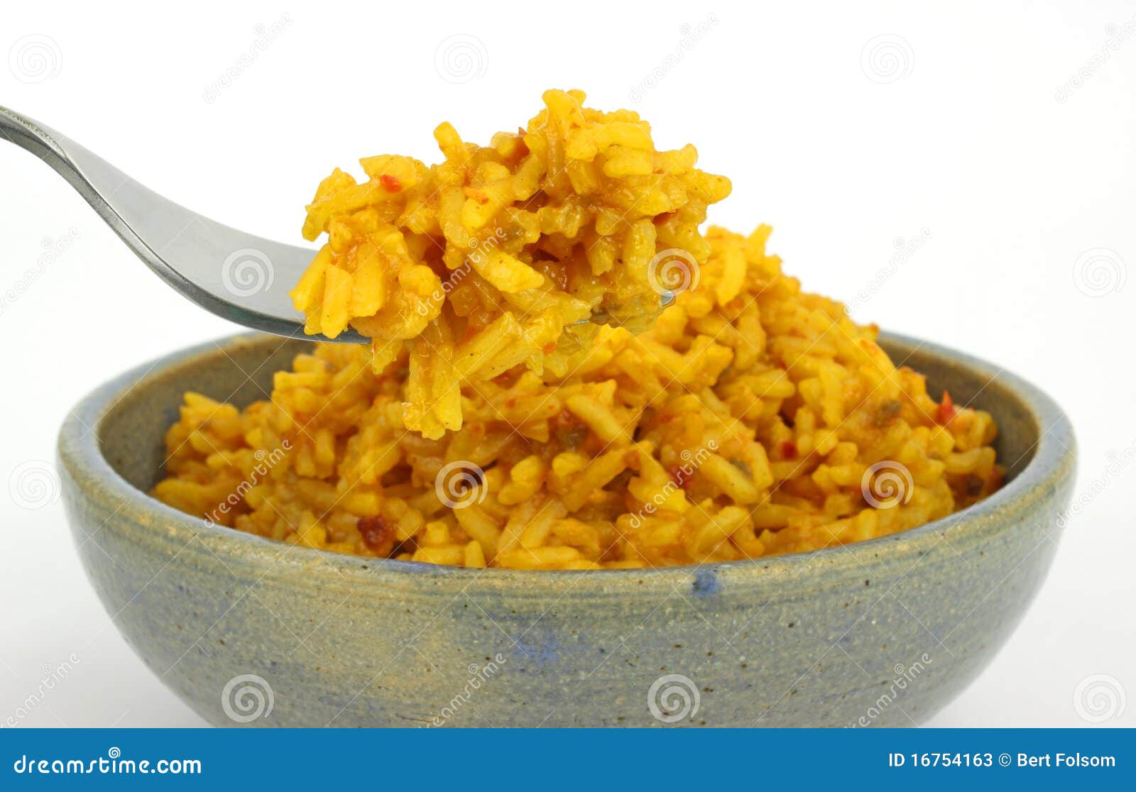 Spicy Seasoned Rice in Bowl with Fork Stock Image Image of serving