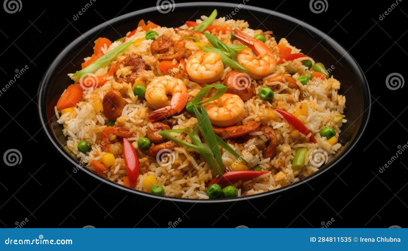 Spicy Shrimp Fried Rice. Generative AI Stock Illustration