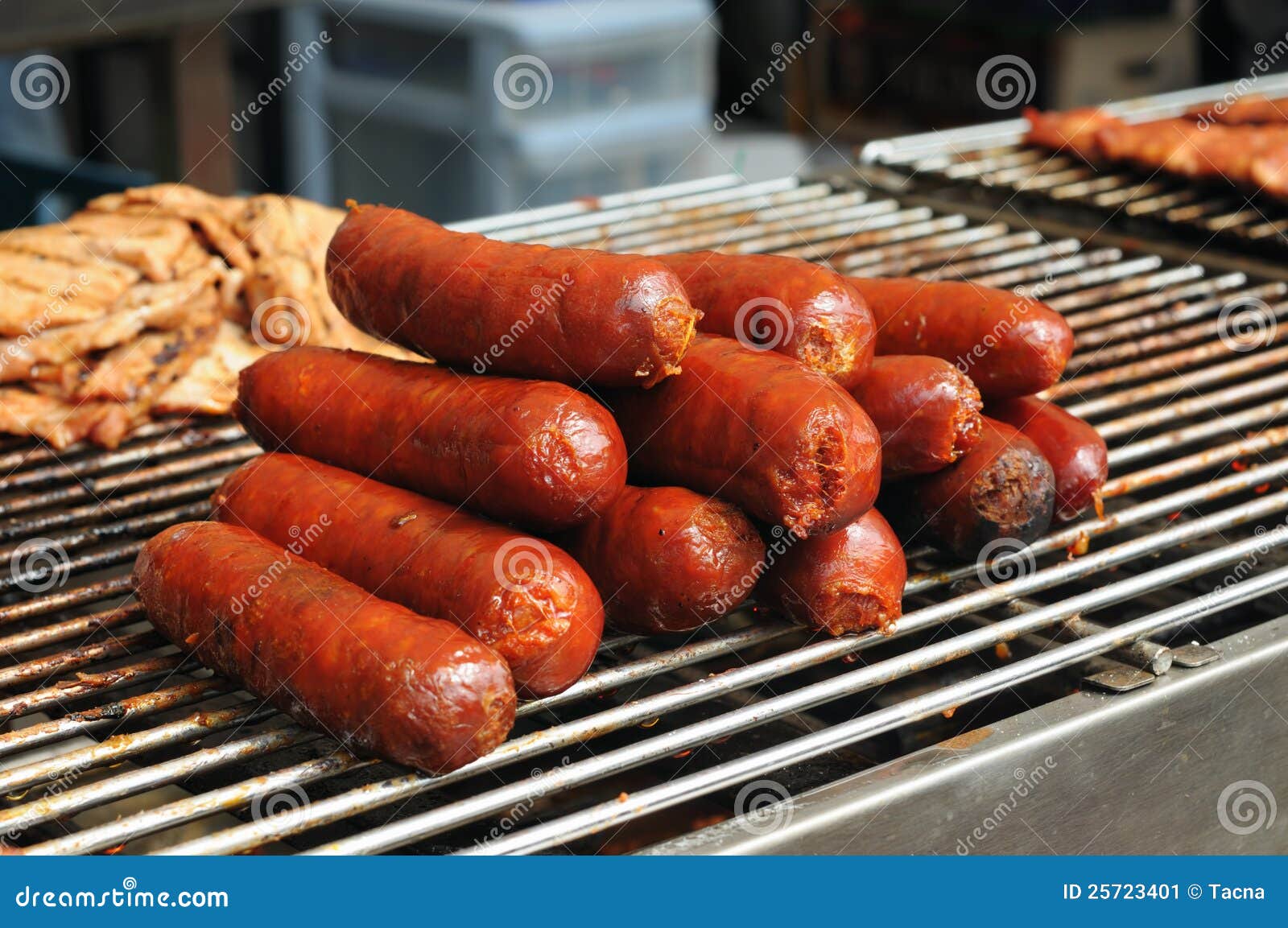Spicy Spanish sausages stock image. Image of catering 25723401
