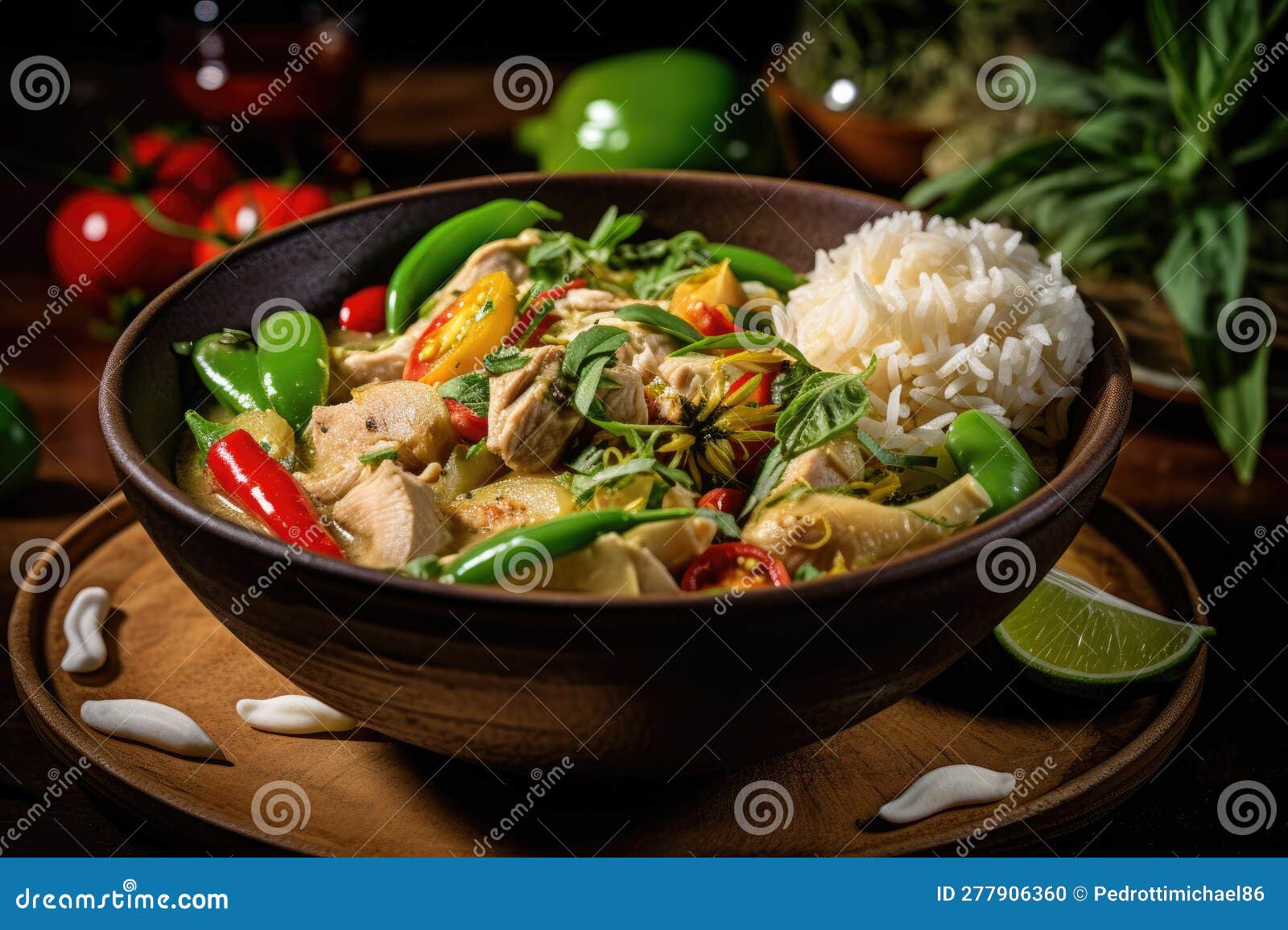Spicy Thai Green Curry with Chicken, Vegetables, and Jasmine Rice Stock