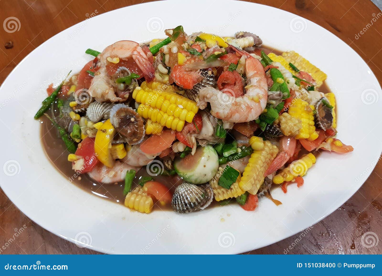 Spicy Thai Mix Seafood and Vegetable Salad Stock Photo Image of