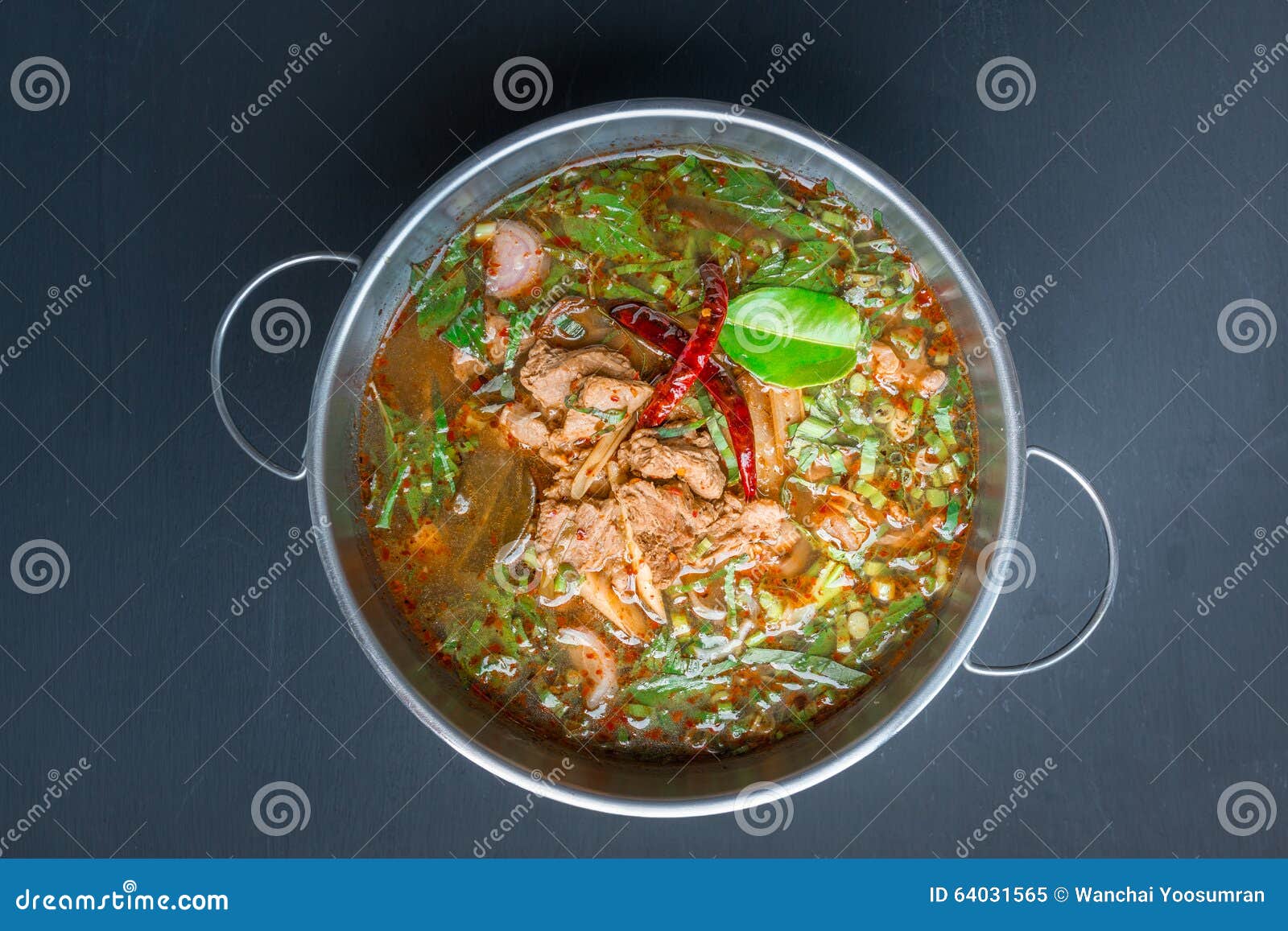Spicy Thai Style Beef Soup on Black Background Stock Image - Image of ...