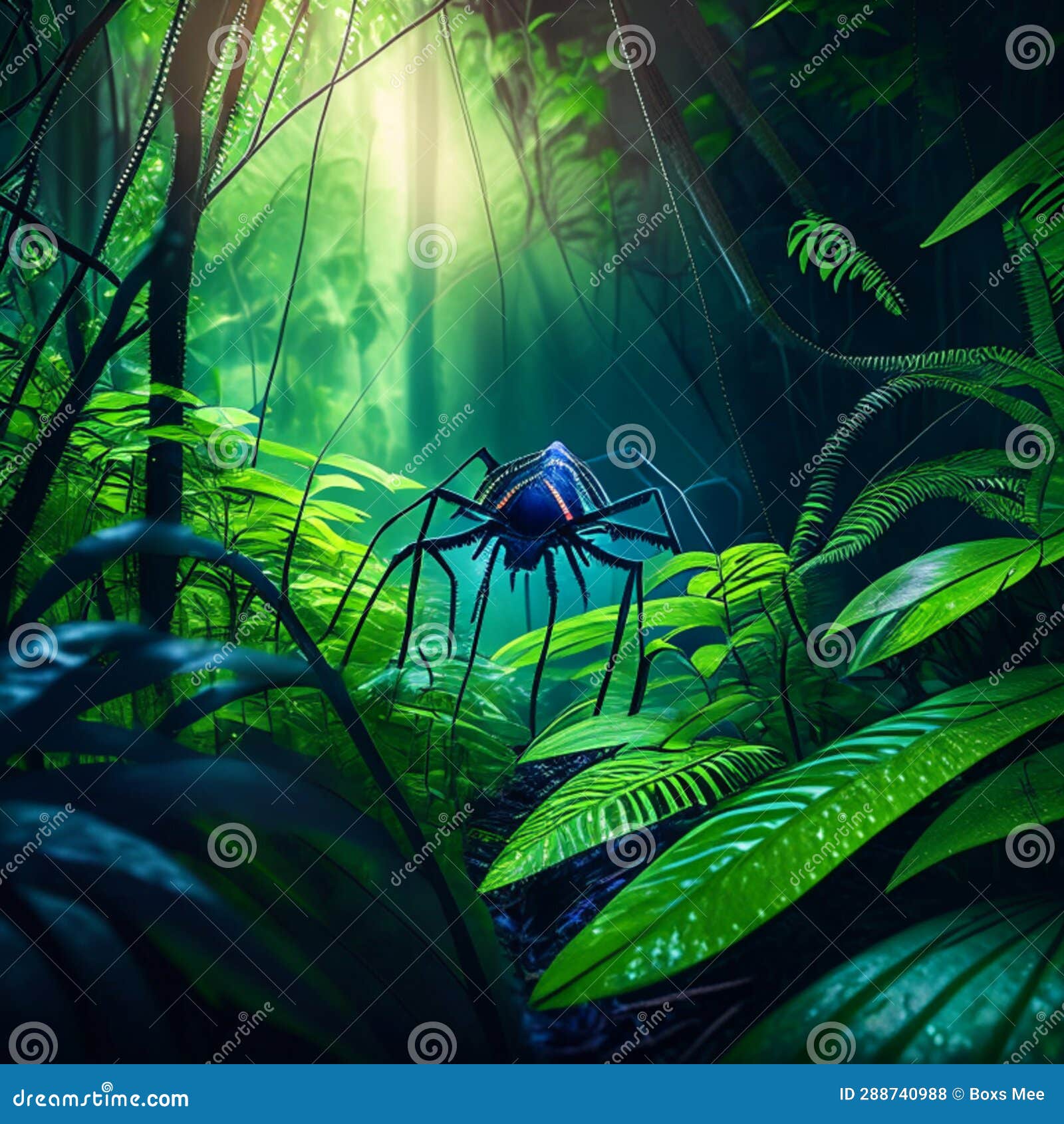 Spider in the Jungle. 3d Rendering, 3d Illustration Stock Illustration