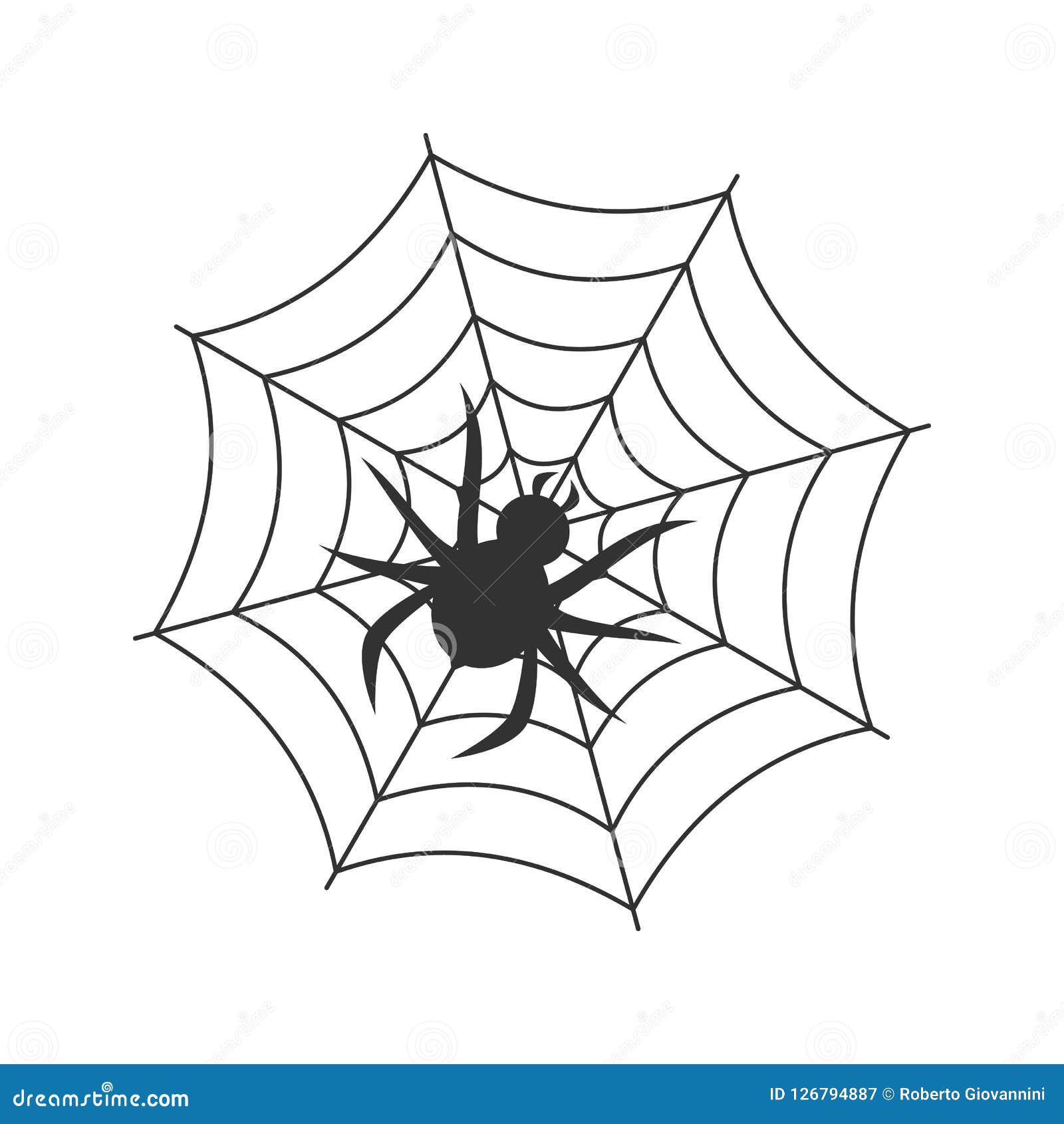 spider-and-web-outline-flat-icon-on-white-stock-vector-illustration