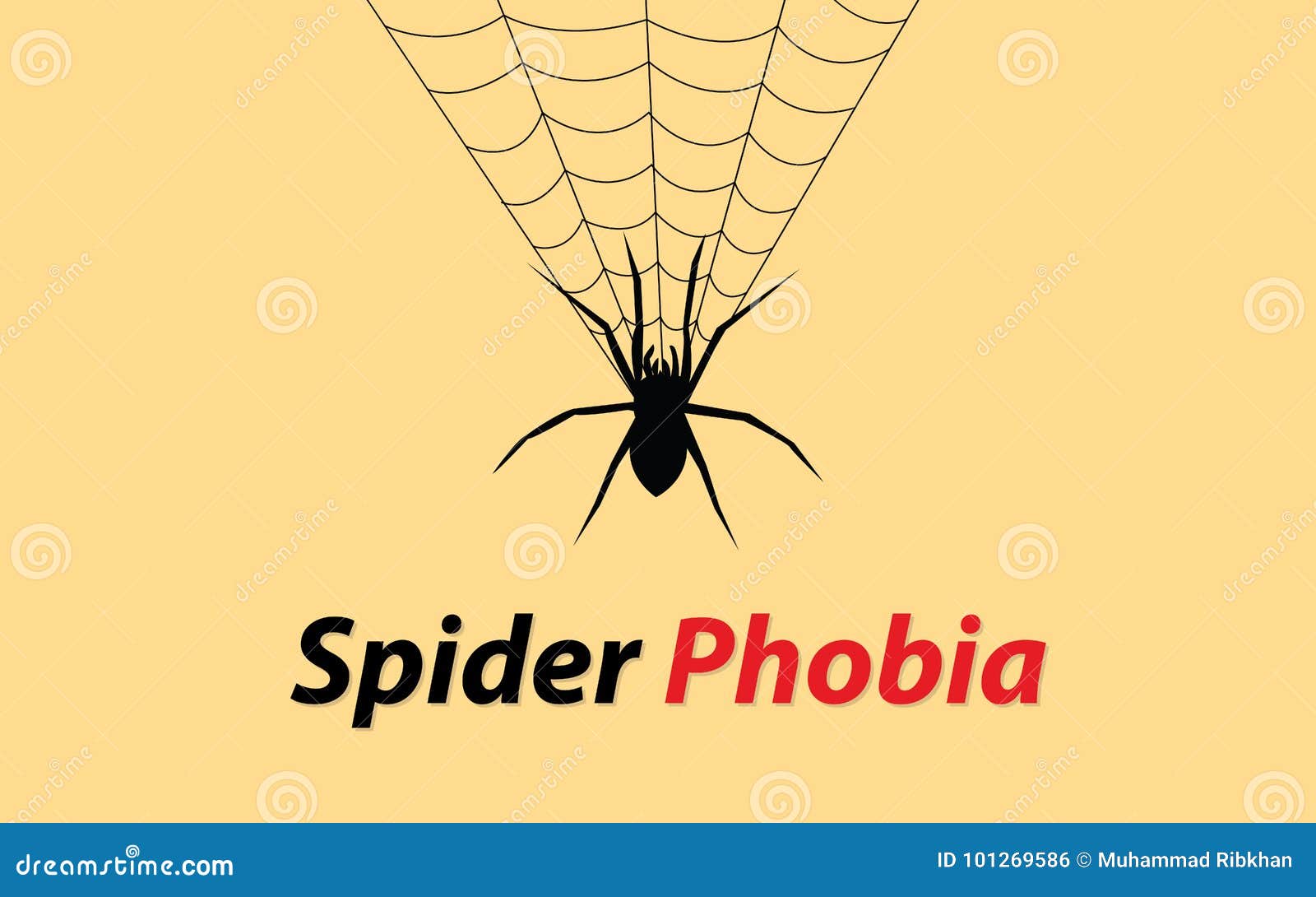 Spider Phobia Concept Illustration with Web and Text Banner Stock